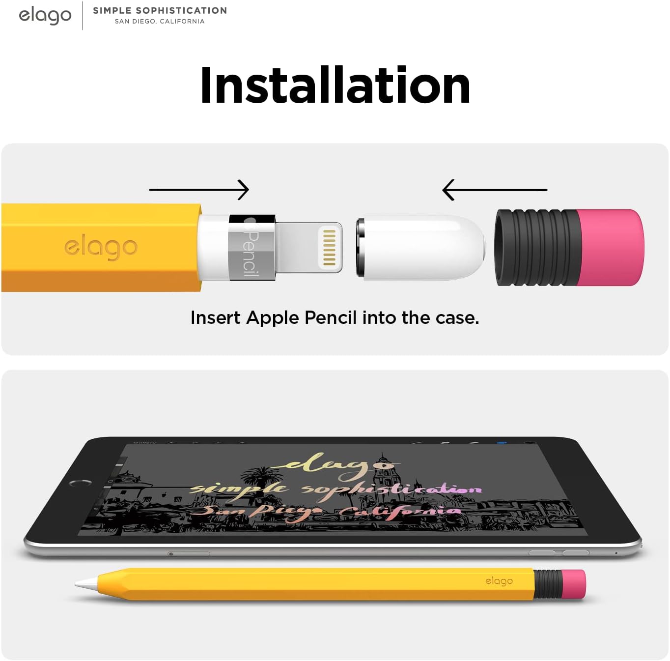 elago Classic Pencil Case Compatible with Apple Pencil 1st Generation, Classic Design, Durable Silicone (Yellow)
