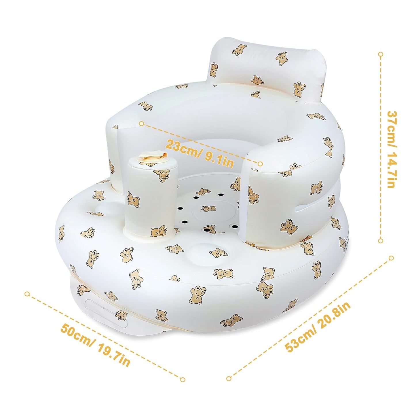 Inflatable Baby Seat for Babies 3 Months & Up, Baby Floor Seats for Sitting Up, Baby Seats for Infants, Blow Up Baby Chair with Built in Air Pump - Bear