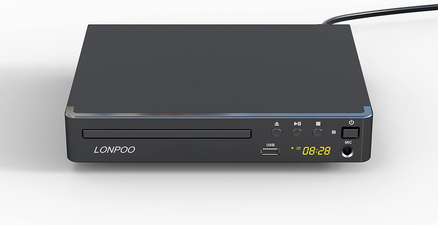 DVD Player HDMI for TV, LONPOO Compact Multi Region DVD CD Disc Player with Full HD Picture Quality,Anti-Skip,No Picture Freeze,Noise Cancellation,Microphone Port,USB Playback,HDMI & AV Cable Included