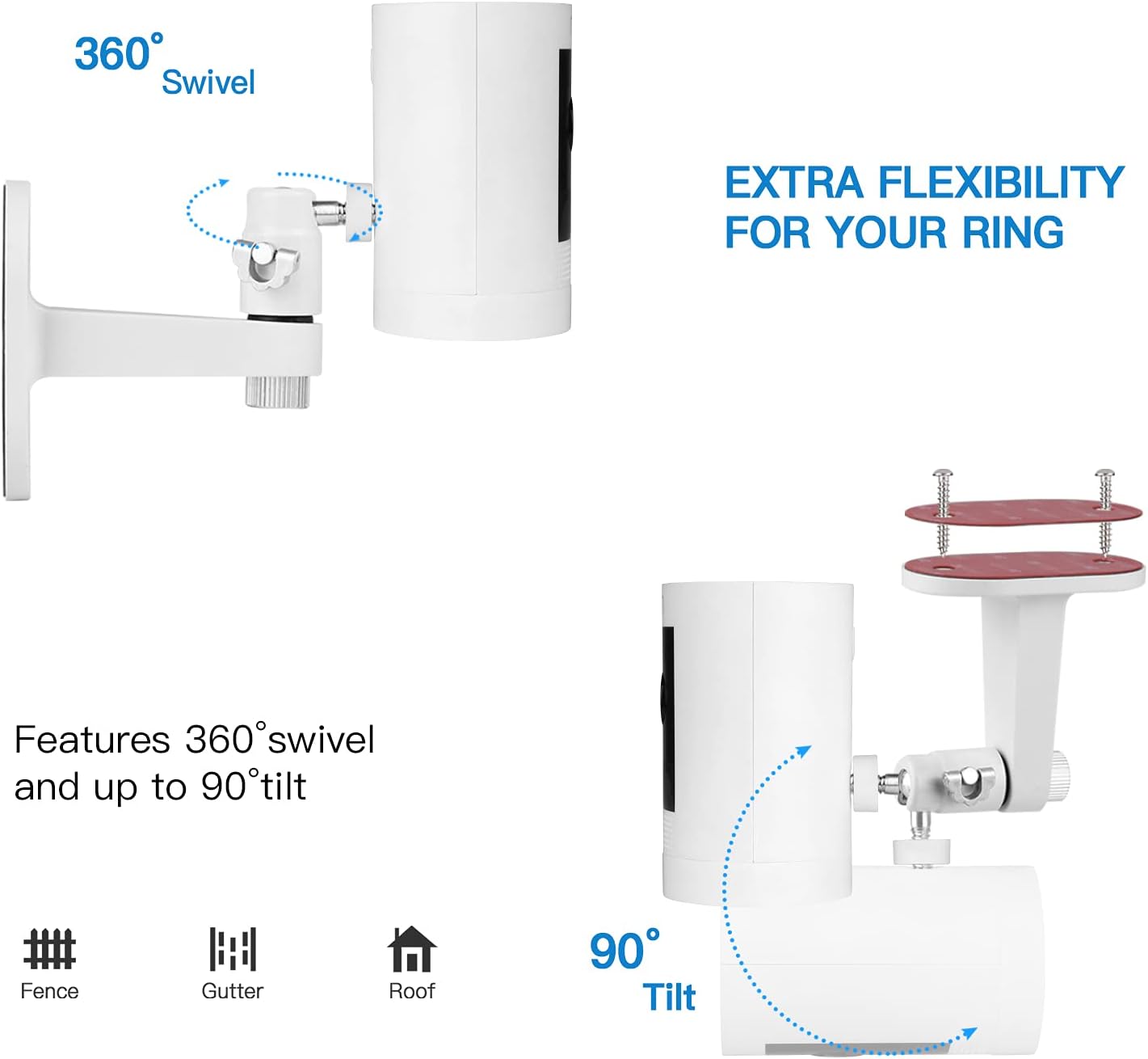 2Pack Adjustable Security Wall Mount Bracket for Ring Stick Up Cam & Ring Indoor Cam(1st Gen), Perfect View Angle for Ring Surveillance Camera System - White