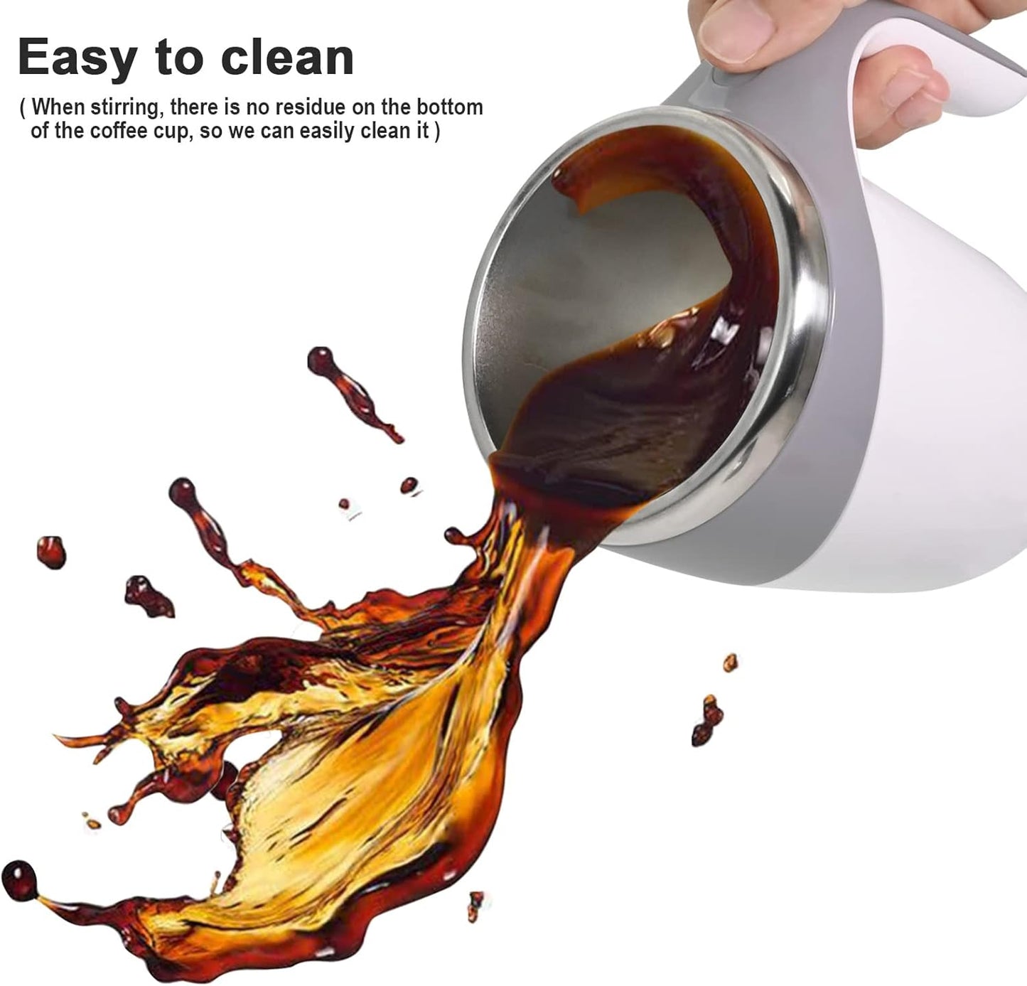 Electric Magnetic Stirring Coffee Mug, Electric Mixing Mug, Automatic Funny Self Mixing Cup, Stainless Steel Travel Cup for Chocolate, Milk, Tea, Office, Home, Kitchen, 12 oz/350ml, White