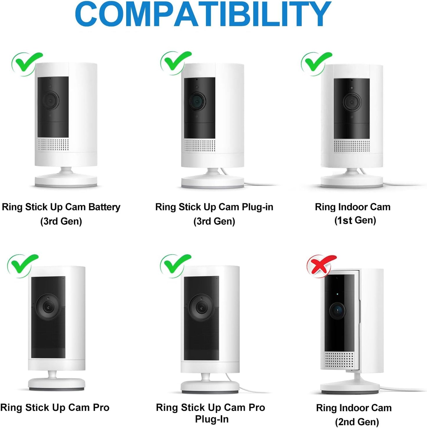 2Pack Adjustable Security Wall Mount Bracket for Ring Stick Up Cam & Ring Indoor Cam(1st Gen), Perfect View Angle for Ring Surveillance Camera System - White