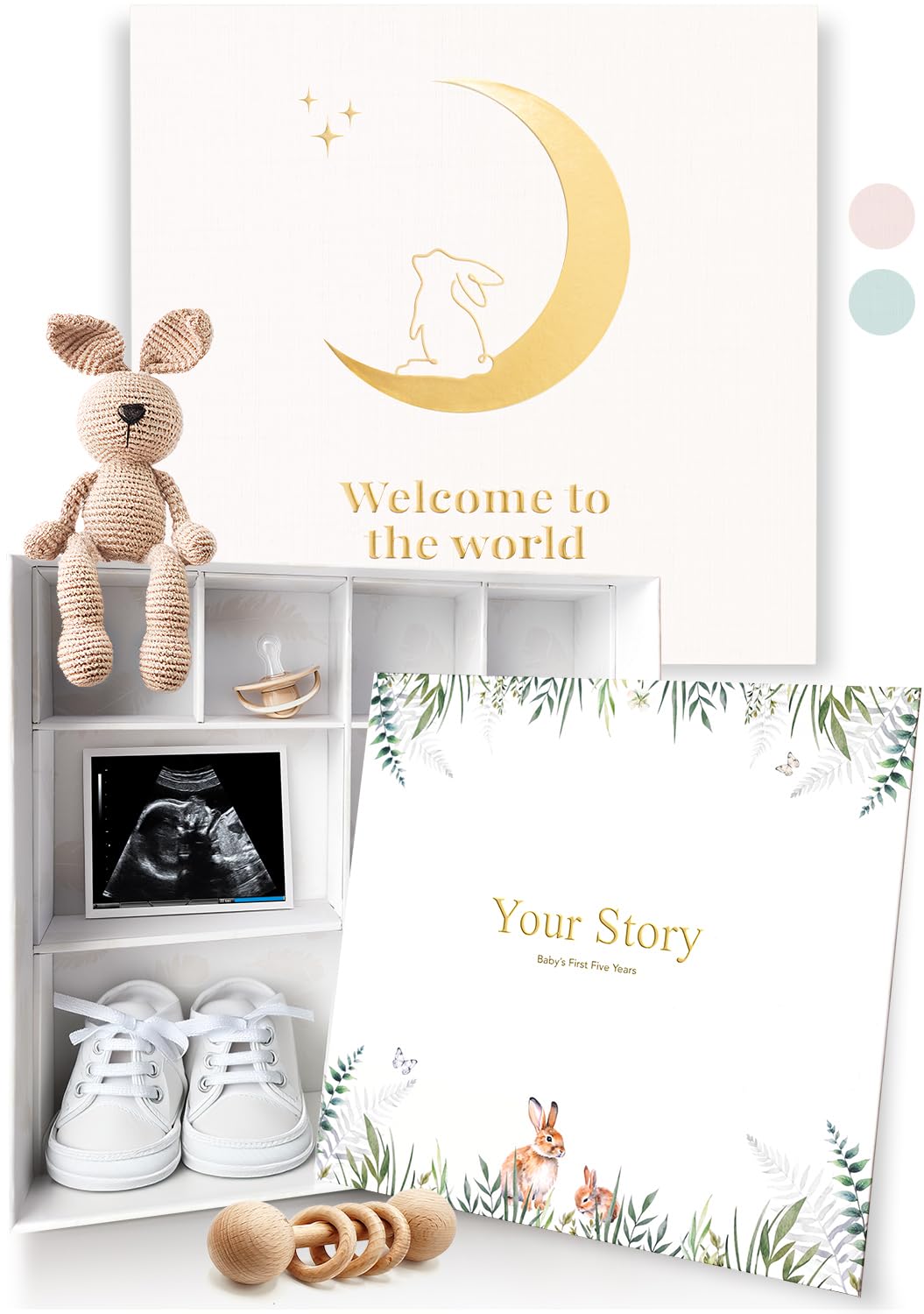 Baby Keepsake Box with Baby Memory Book - Baby Shower Gifts for Mom, Gender Reveal Gift Ideas - Cool Gifts for New Mom - Baby Journal Boy and Girl - Baby Books Keepsake First 5 Years, Scrapbook, Beige