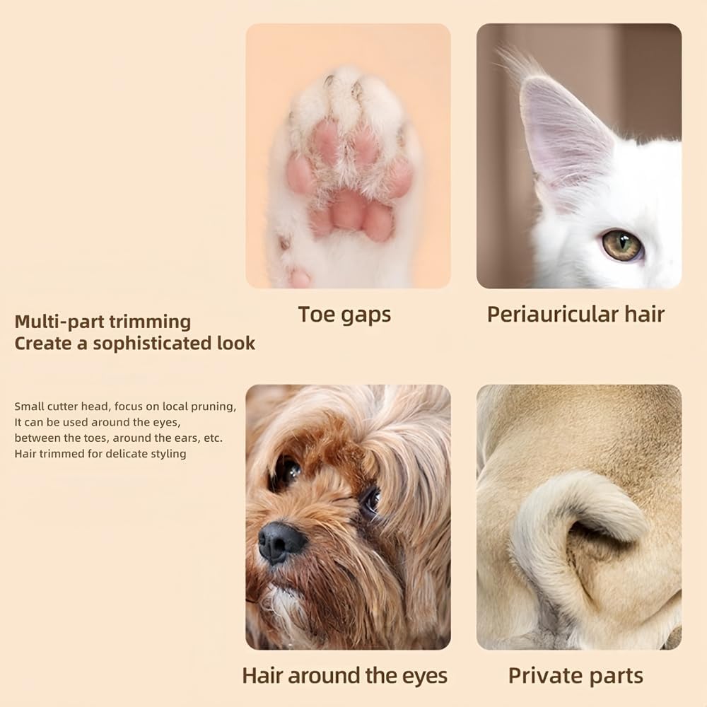 Yilia Upgrade Pet Micro Precision Trimmer, Multifunctional Pet Hair Clippers for Grooming with LED Light, Low Noise Waterproof Rechargeable Pet Paw Trimmer for Pet Paws, Eyes, Ears, Face, Rump (1PC)