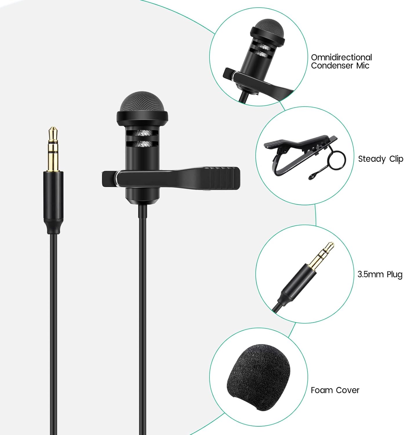 2 Pack Lavalier Microphone Compatible with DJI Mic 2 & Rode Wireless Pro/Wireless GO 2 / II Transmitters - Omnidirectional Lav Lapel Wearable Mic for Vlog Interview Streaming Lectures Broadcasters