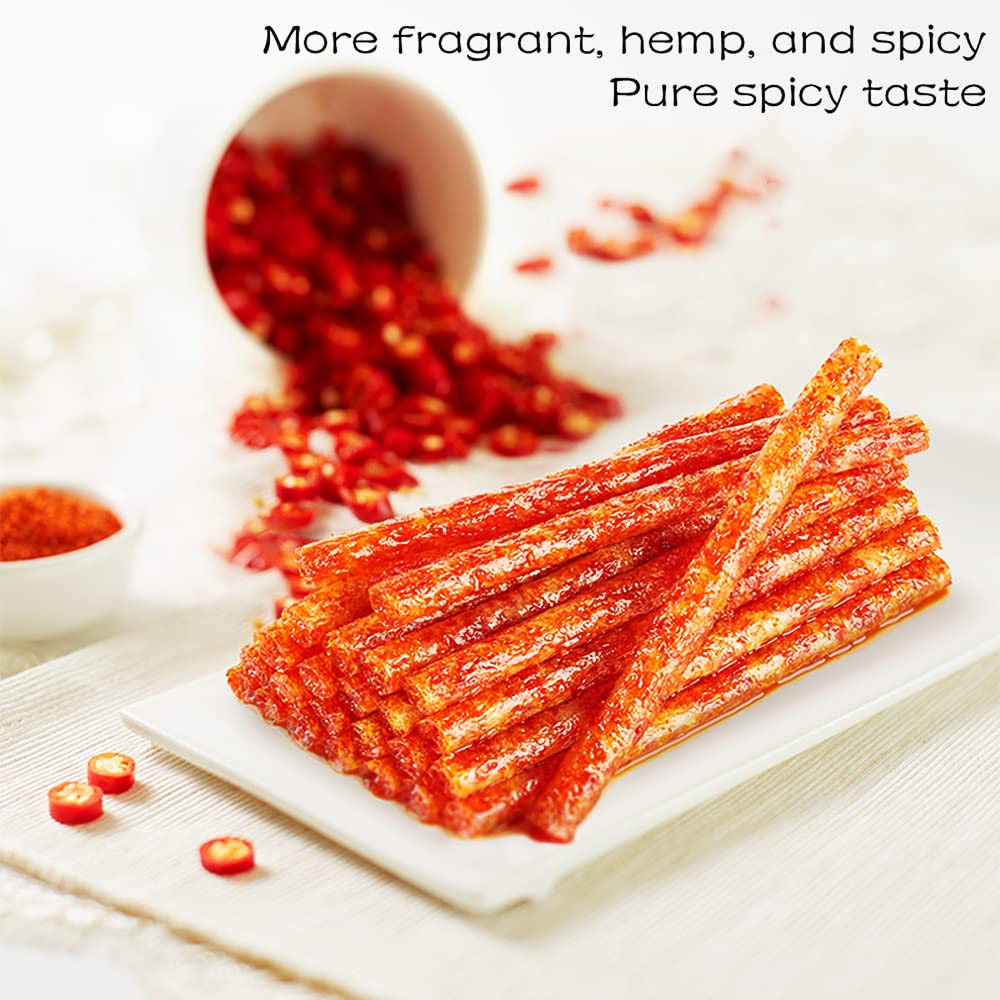 Spicy Strips - Spicy Gluten Latiao, Chinese Special Casual Snack Food, Made From Wheat/Chili/Spice, Low Sugar and Low Calories, Best Vegan, 78g (Pack of 2)