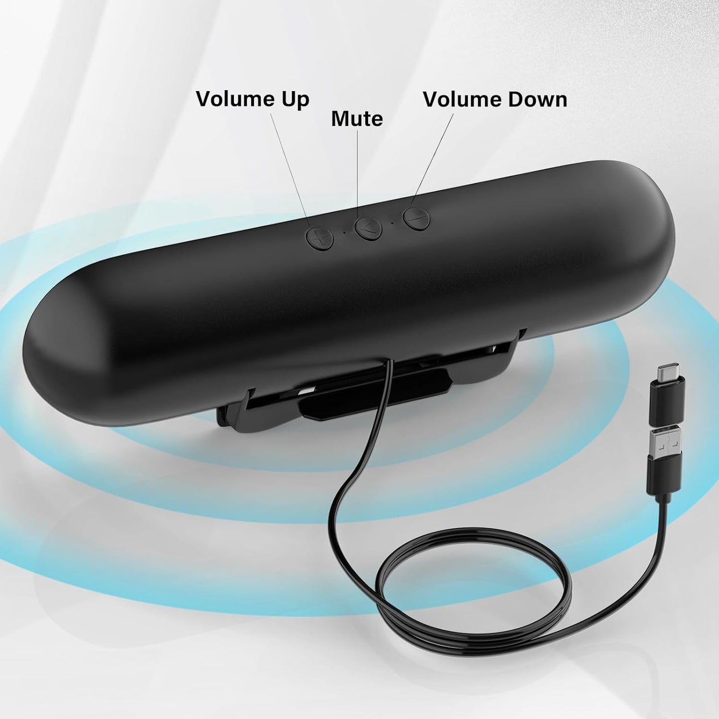 Computer Speakers for Desktop Monitor,Single USB Speakers for Desktop PC,Laptop Speaker with Loud Sound,Volume Control Easily Clamps to Monitors(USB-C to USB Adapter Included) (Black)