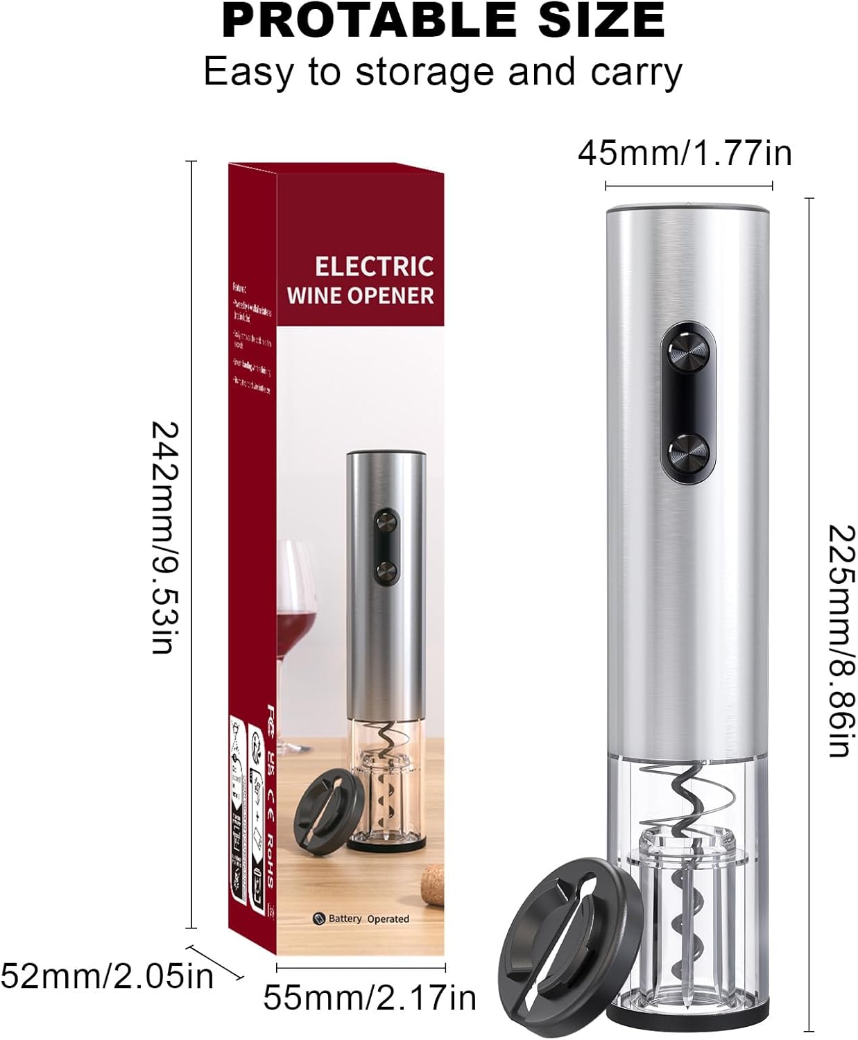 COKUNST Electric Wine Opener, Battery Operated Corkscrews Wine Bottles Openers with Foil Cutter & LED Light, Reusable Automatic Wine Remover Stainless Steel for Wine Lover Home Kitchen Party