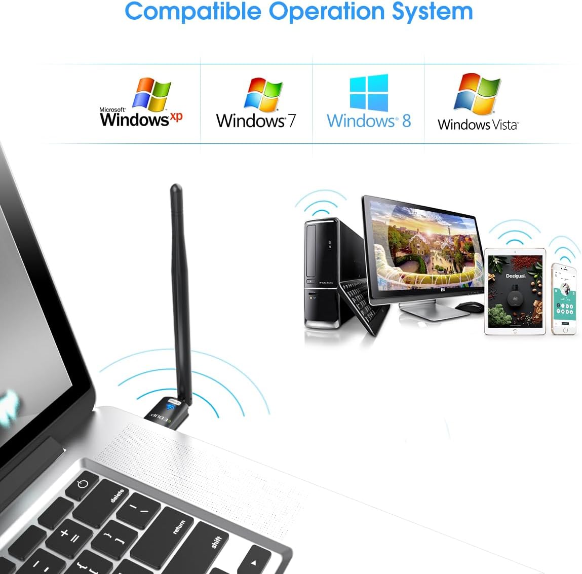 EDUP USB WiFi Adapter for PC, Wireless Network Adapter for Desktop- Dongle High Gain 6dBi Antenna Support Desktop Laptop Compatible with Windows 10/8/7/XP/VISTA, MAC 10.6-10.11