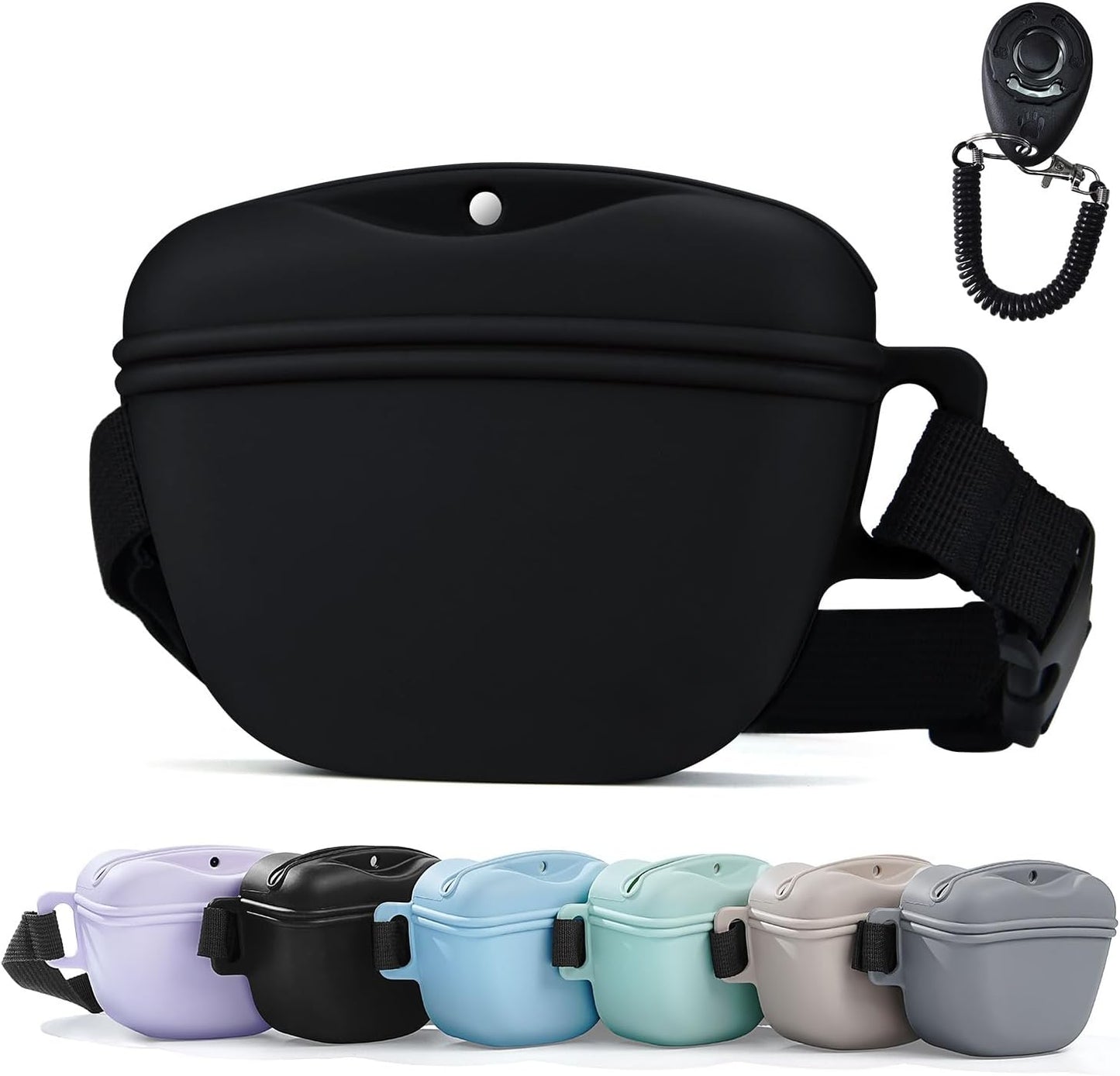 Pet Training Snack Pouch with Clicker 2.0 Upgraded Magnetic Closure, 1.66 Cup Silicone Belt Pouch for Dog Treats,Perfect for Training and Walking