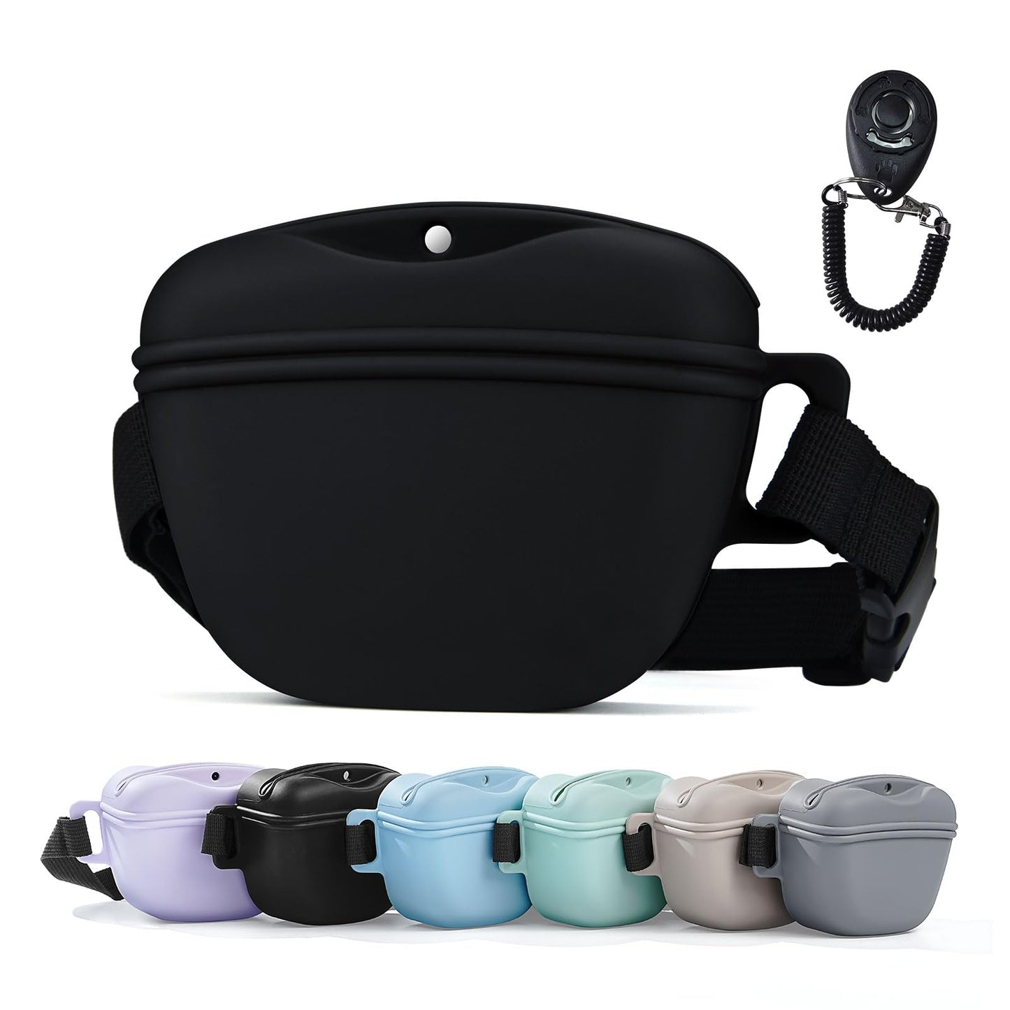 Pet Training Snack Pouch with Clicker 2.0 Upgraded Magnetic Closure, 1.66 Cup Silicone Belt Pouch for Dog Treats,Perfect for Training and Walking