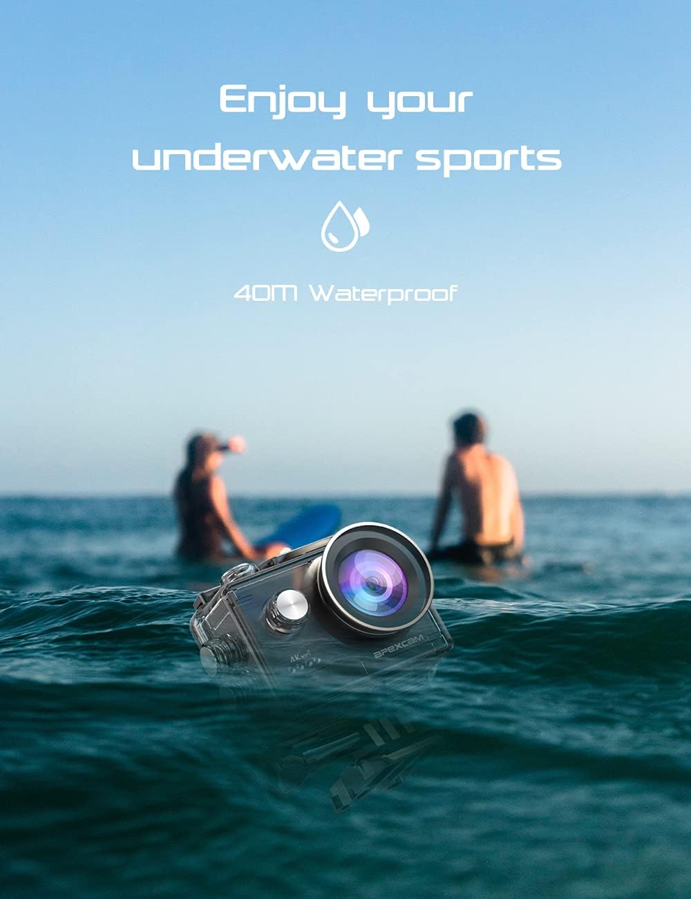 Apexcam Action Camera 4K Sports Camera 20MP 40M 170°Wide-Angle WiFi Waterproof Underwater Camera with 2.4G Remote Control 2 Batteries 2.0'' LCD Ultra HD Camera with Mounting Accessories Kit