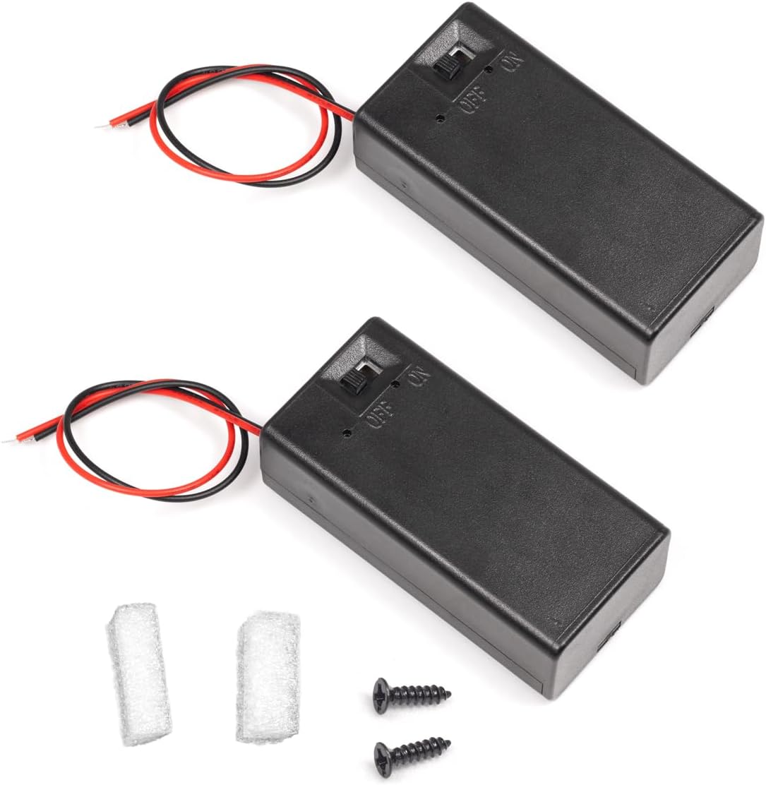 (Pack of 2) 9v Battery Holder, 9 Volt Battery Holder with Switch, 9v Battery Case with Switch