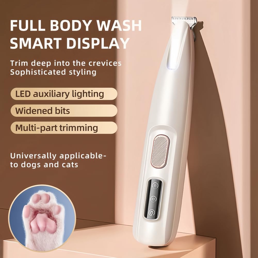 Yilia Upgrade Pet Micro Precision Trimmer, Multifunctional Pet Hair Clippers for Grooming with LED Light, Low Noise Waterproof Rechargeable Pet Paw Trimmer for Pet Paws, Eyes, Ears, Face, Rump (1PC)