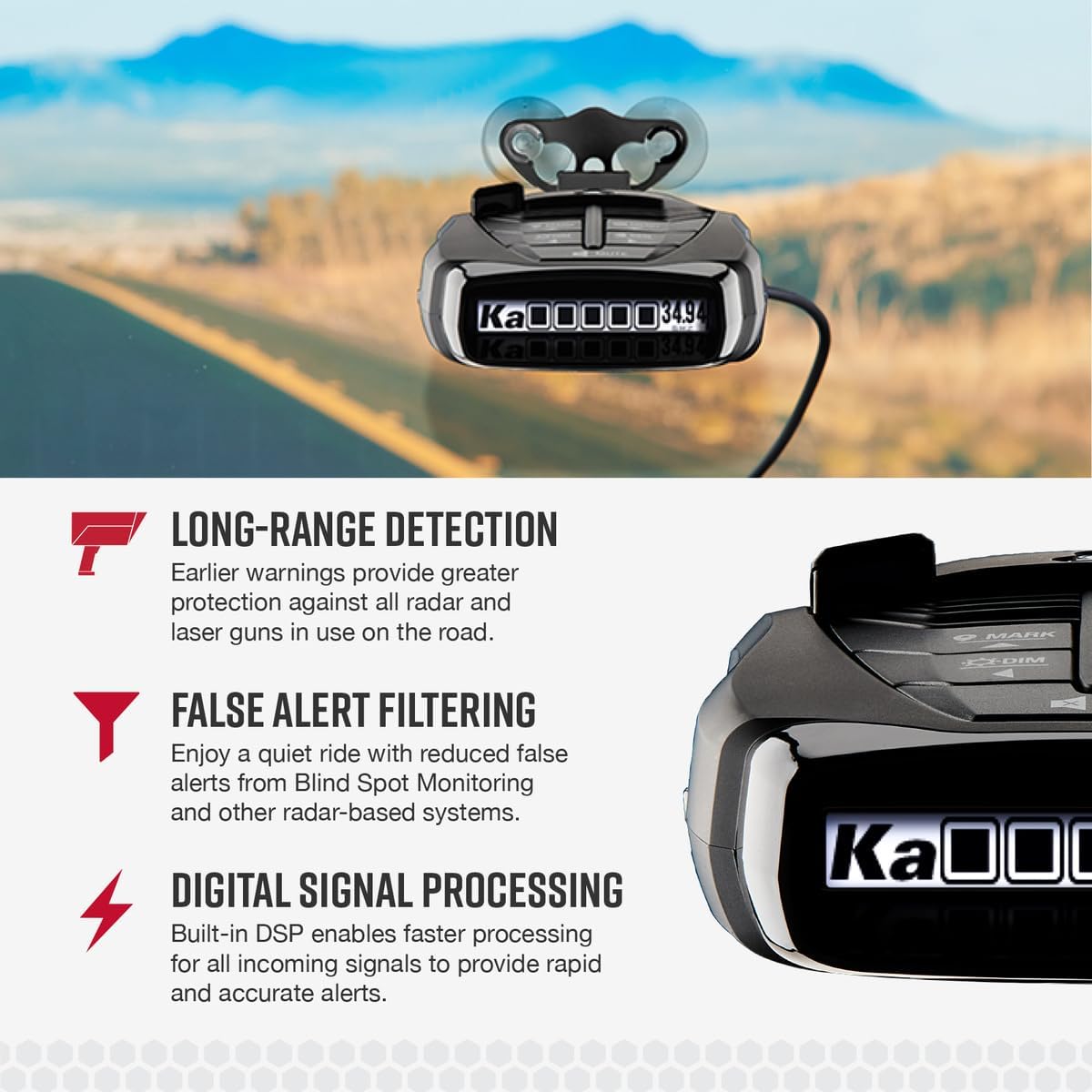 Cobra RAD 480i Laser Radar Detector – Long Range Detection, Bluetooth, Drive Smarter® App, LaserEye Front and Rear Detection, Digital Signal Processing, Black