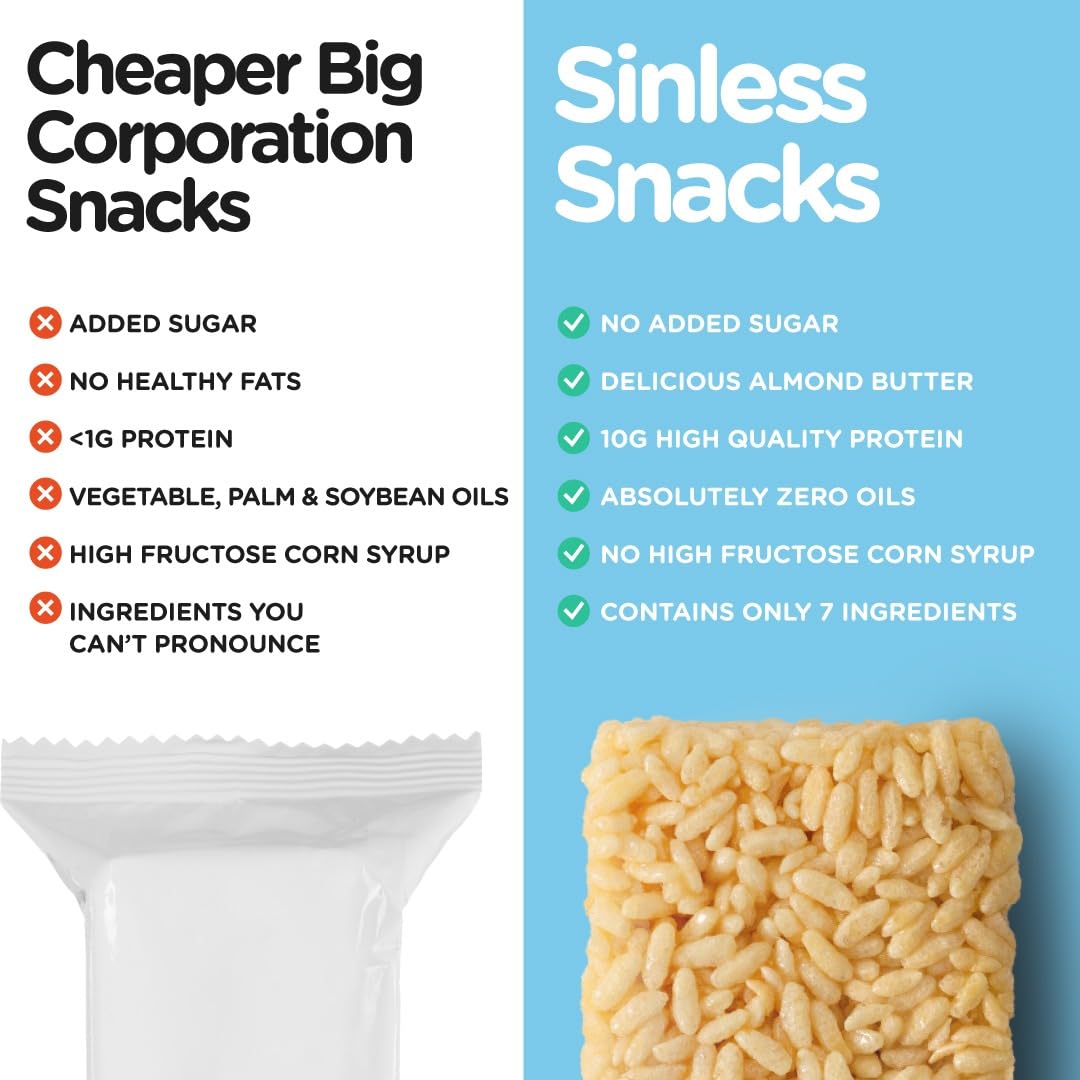 New Improved Recipe - Sinless Snacks Marsh Mallow Krisp - Perfect Keto Snacks - Delicious Gluten Free Low Carb Snacks - Marshmallow Keto Cereal Bars – Soft & Chewy Low Sugar Snack – Less Than 1g Sugar - 10g Protein - 2g Net-Carbs –8 Count
