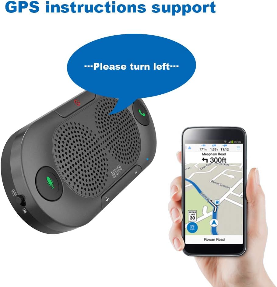 Besign BK06 Bluetooth 5.0 in Car Speakerphone with Visor Clip, Wireless Car Kit for Handsfree Talking, Motion Auto On, Siri Google Assistant Support, Dual 2W Speakers
