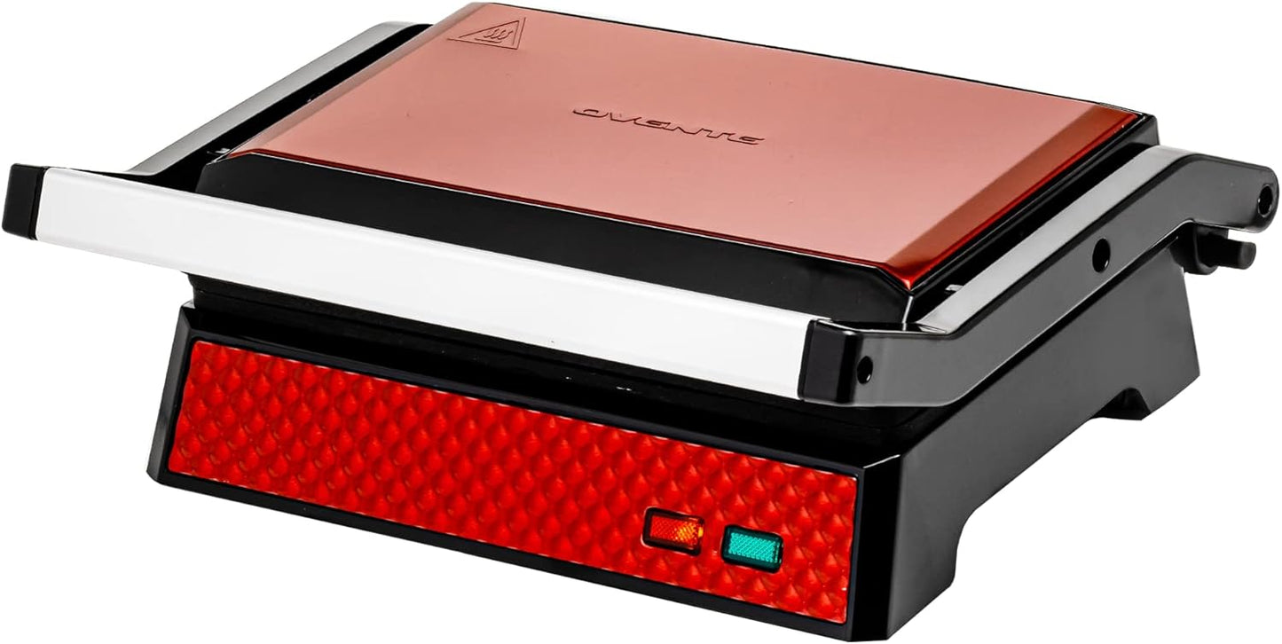 OVENTE Electric Panini Press Sandwich Maker with Non-Stick Coated Plates, Opens 180 Degrees to Fit Any Type or Size of Food, 1000W Indoor Grill Perfect for Quesadillas, Burgers & More, Red GP0620R