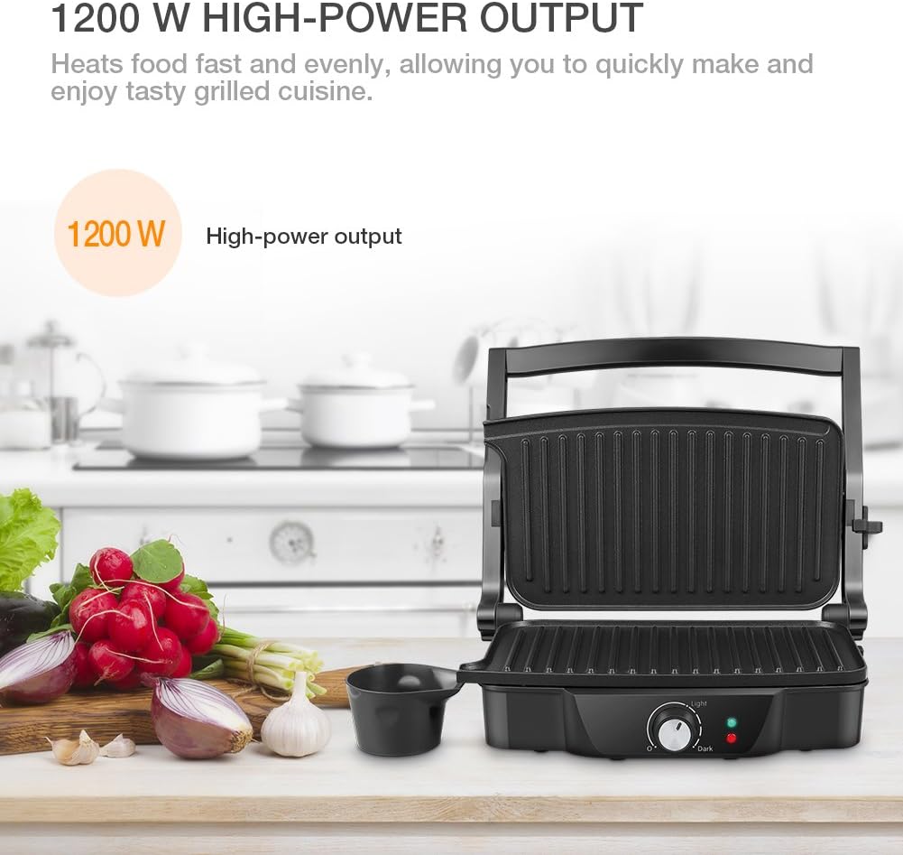 Panini Maker, iSiLER 2 Slice Panini Press Grill, Sandwich Maker Non-Stick Coated Plates, Opens 180 Degrees for Panini