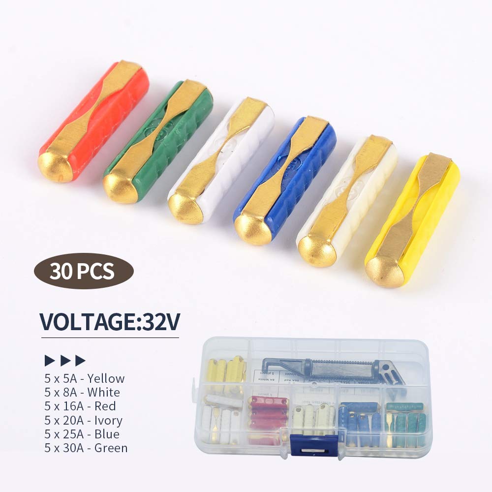 30 Pcs and 1Pc Fuse Box Assortment Bakelite Auto Fuses Replacement for GBC European Automotive 5A 8A 16A 20A 25A 30A