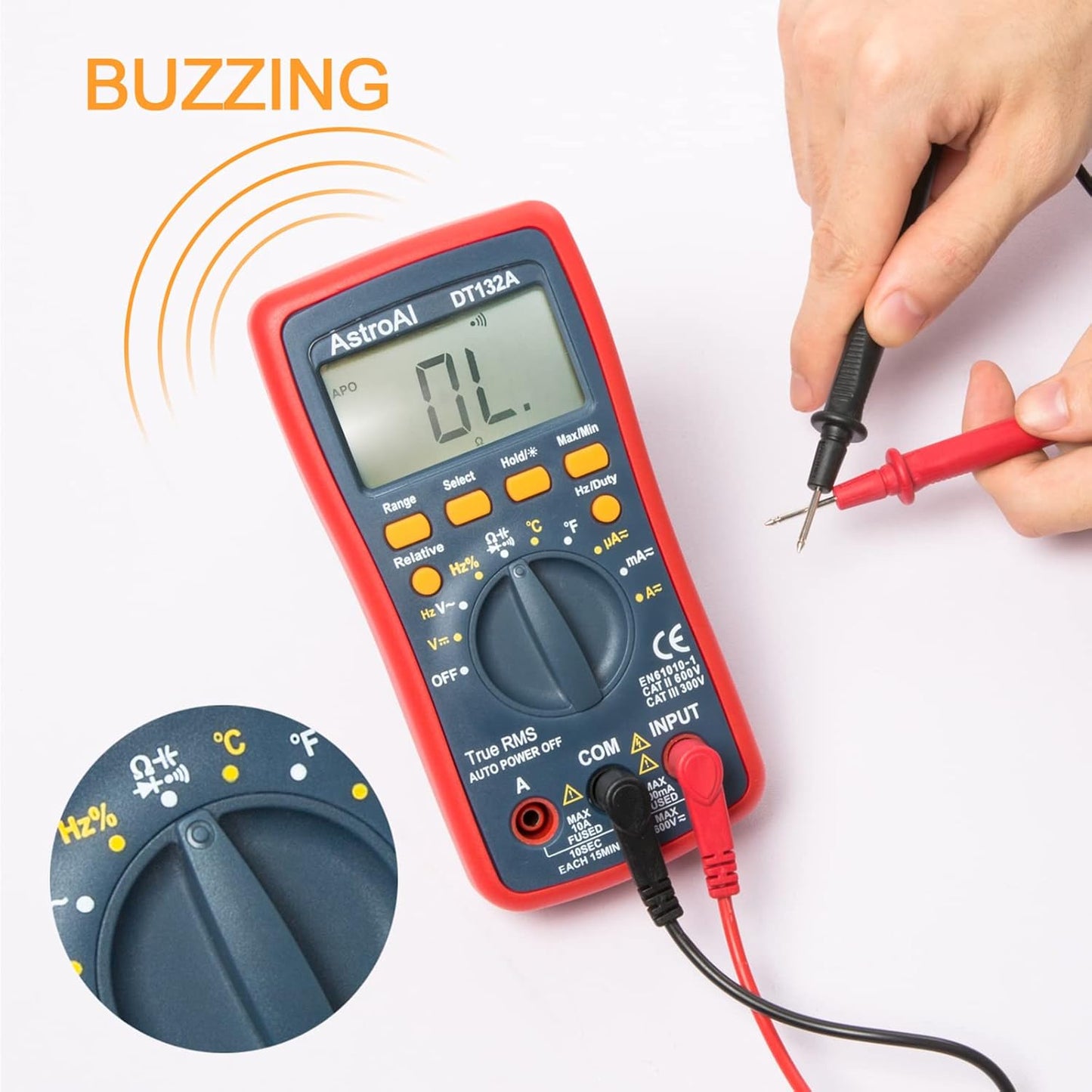 AstroAI Digital Multimeter, TRMS 4000 Counts Volt Meter (Manual and Auto Ranging); Measures Voltage Tester, Current, Resistance, Continuity, Frequency; Tests Diodes, Temperature (Red)