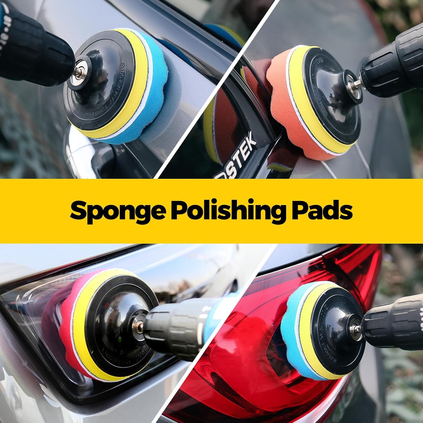 Holikme 23Pack Drill Brush Attachments Set, Scrub Pads & Sponge, Buffing Pads, Power Scrubber Brush with Extend Long Attachment, Car Polishing Pad Kit,Cleaning Supplies,Shower Scrub,Scratch Brushes