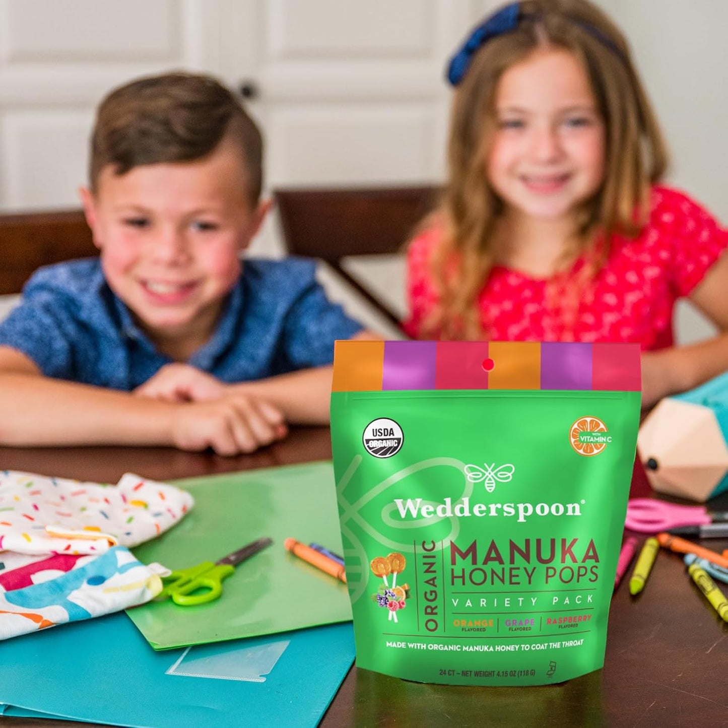 Wedderspoon Organic Manuka Honey Vitamin C Lollipops Variety Pack, 24 Count - No Artificial Flavors or Dye