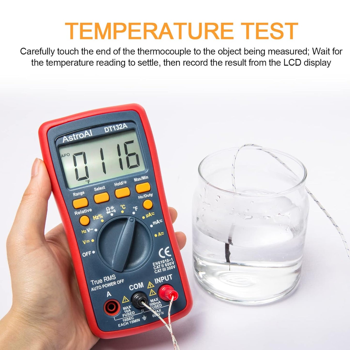 AstroAI Digital Multimeter, TRMS 4000 Counts Volt Meter (Manual and Auto Ranging); Measures Voltage Tester, Current, Resistance, Continuity, Frequency; Tests Diodes, Temperature (Red)