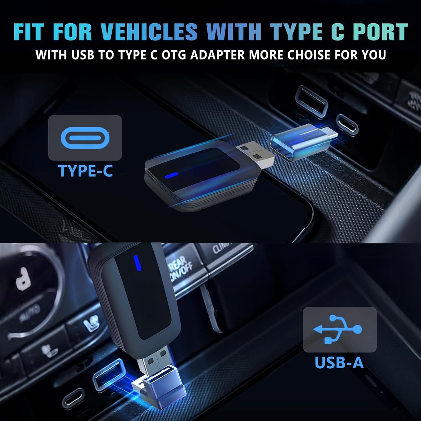 CarPlay Wireless Adapter for iPhone and Android Auto, Wireless CarPlay Dongle for Cars from 2016 and iOS 10+ USB Type-C (CarPlay Wireless Adapter)