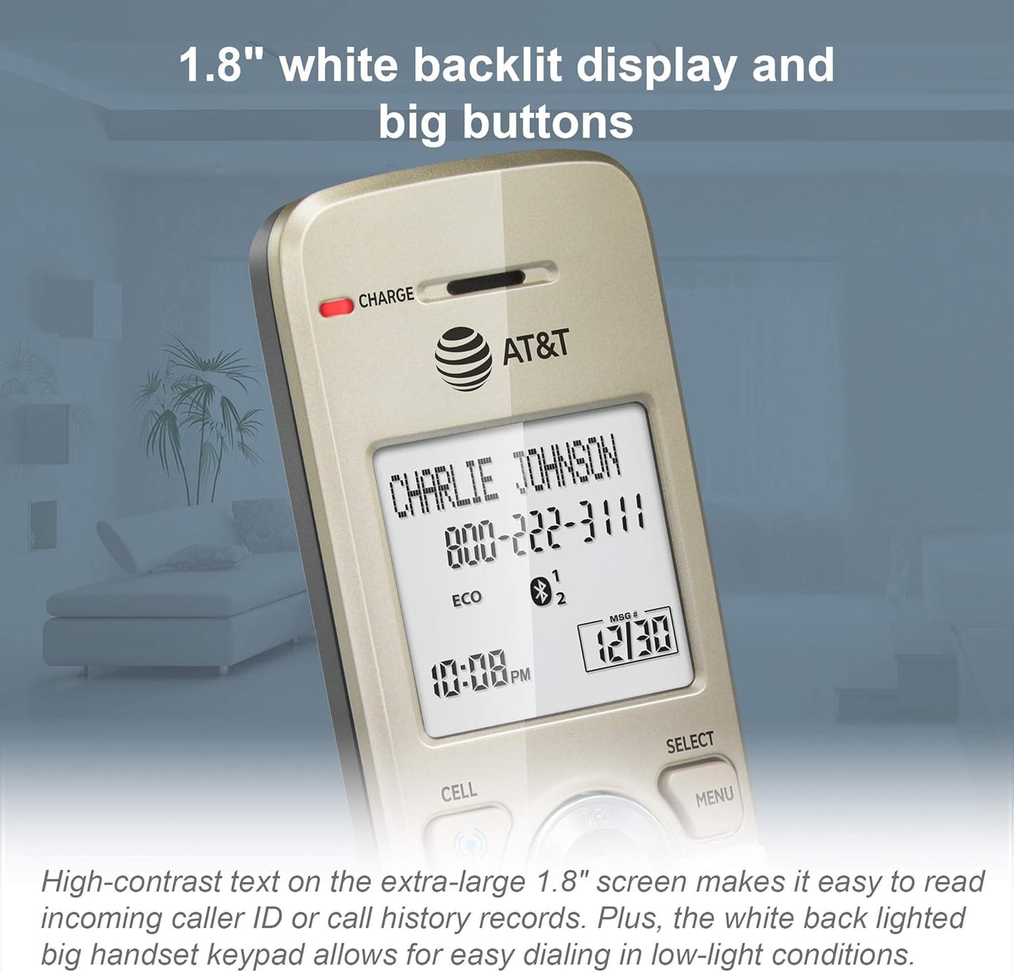 AT&T DL72219 DECT 6.0 2-Handset Cordless Phone for Home with Connect to Cell, Call Blocking, 1.8" Backlit Screen, Big Buttons, intercom, and Unsurpassed Range