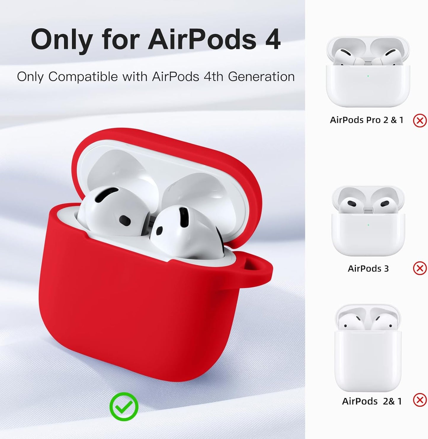 DaQin Compatible with AirPods 4 Case(2024), Soft Silicone Full Protective Case Cover for Apple AirPods 4 Case with Keychain, Compatible with AirPods 4th Generation Case Accessories for Women Men, Red