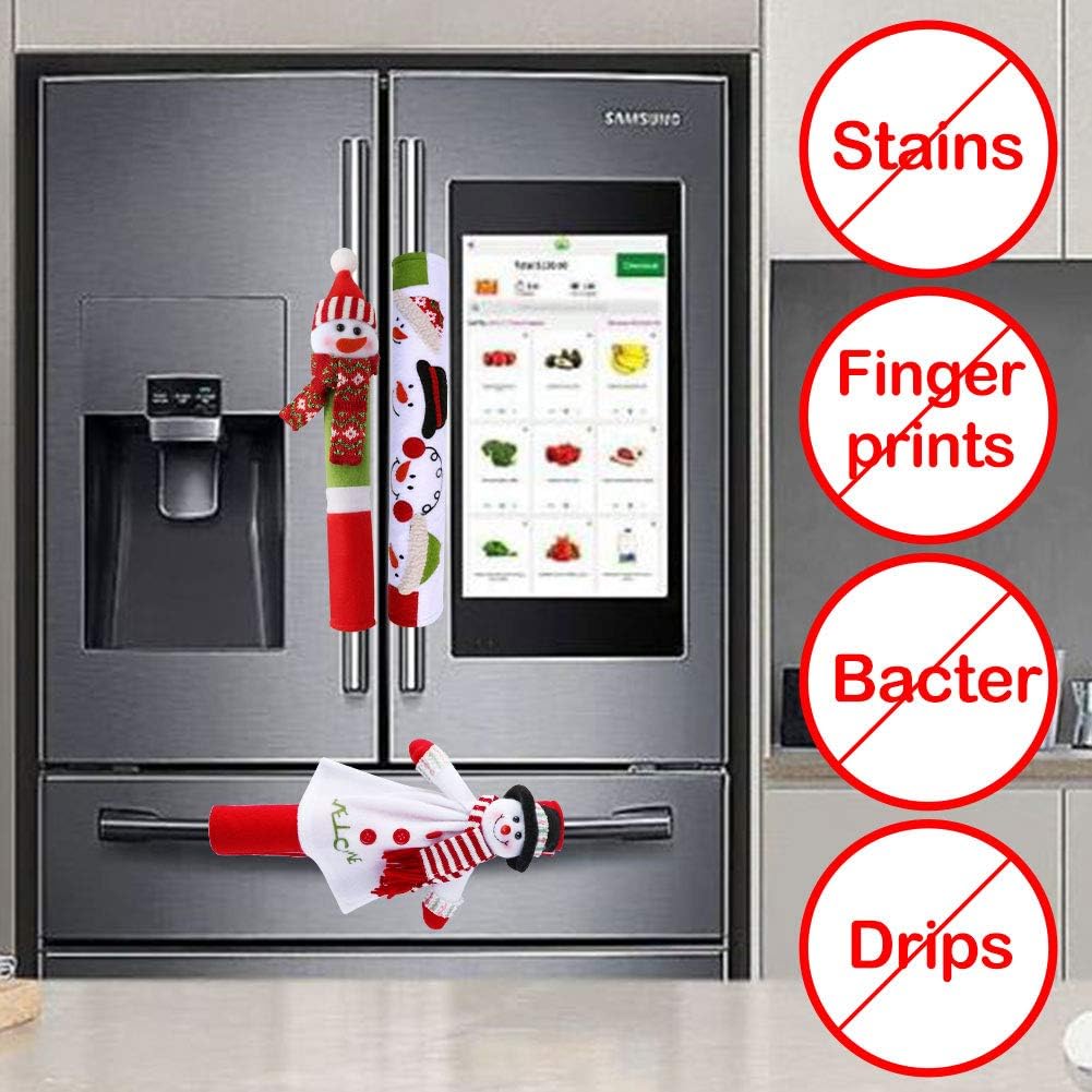 OurWarm Christmas Refrigerator Handle Covers Set of 4, 3D Cute Snowman Fridge Door Cover Kitchen Appliance Handle Covers for Kitchen Christmas Decorations