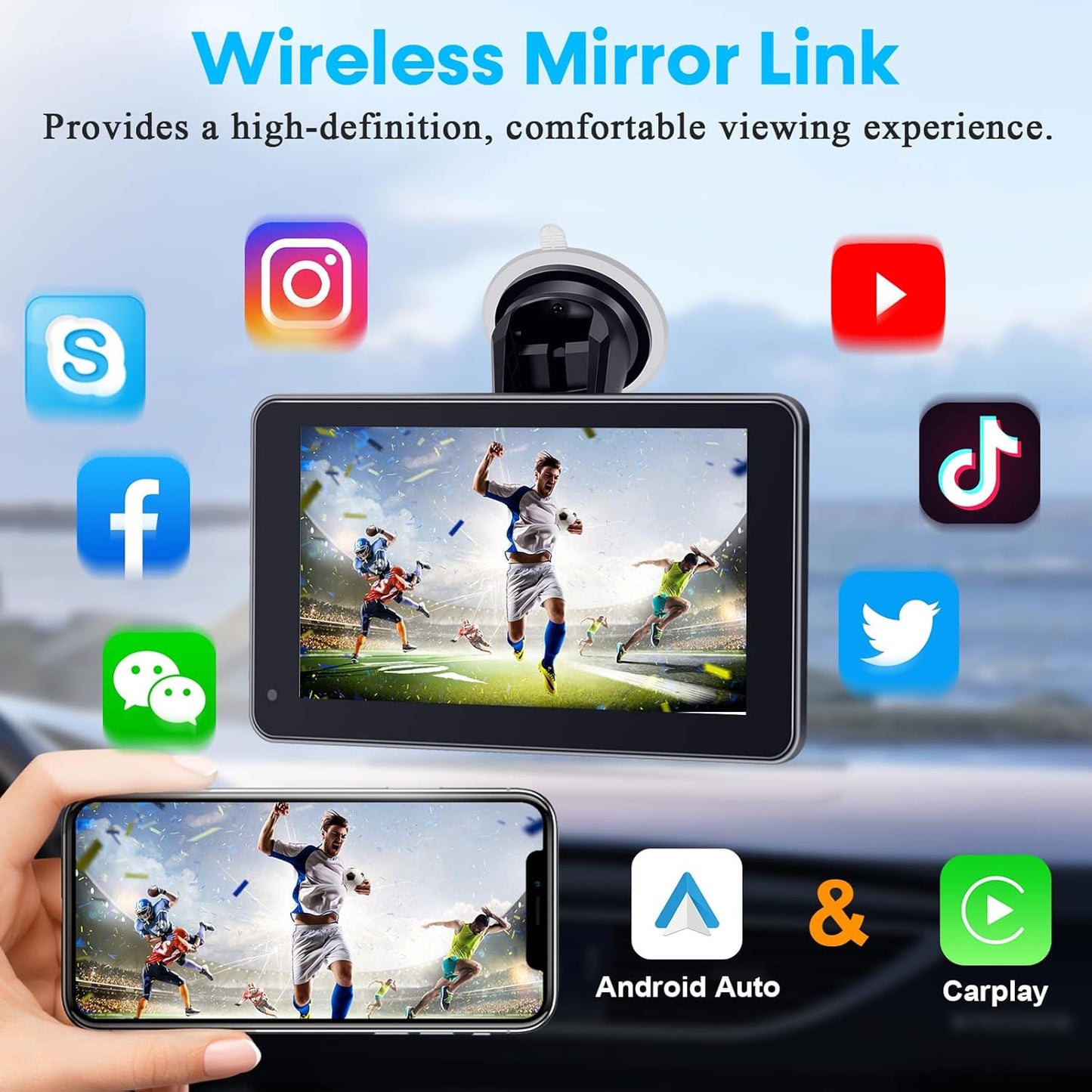 Carplay for Apple Portable Car Screen: Easy Setup 7 Inch Android Auto - Wireless Car Play Touchscreen with GPS Navigation,Bluetooth, FM,Mirror Link,Siri