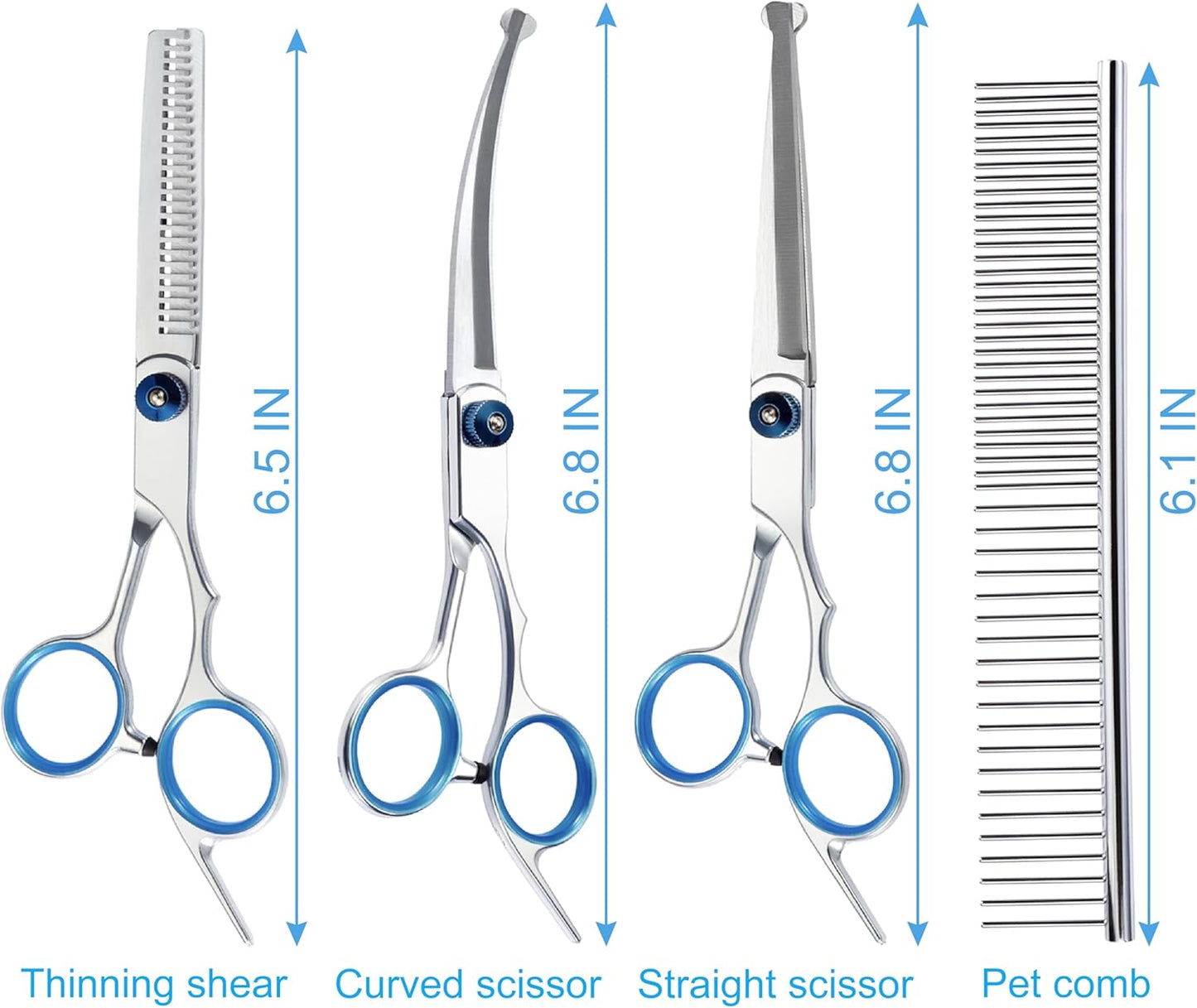 5 in 1 Premium Dog Grooming Scissors, Professional Dog Scissors for Grooming with Safety Round Tips, Lengnoyp Stainless Steel Thinning Shears, Dog Pet Cat Shears for Grooming Kit