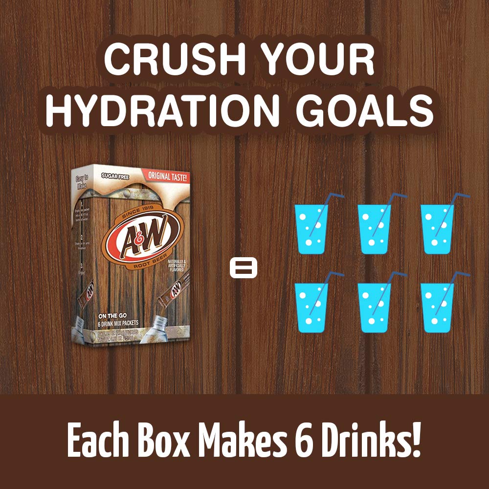 A&W, Root Beer – Powder Drink Mix -6 Count (Pack of 12) Sugar Free & Delicious, Makes 72 flavored water beverages