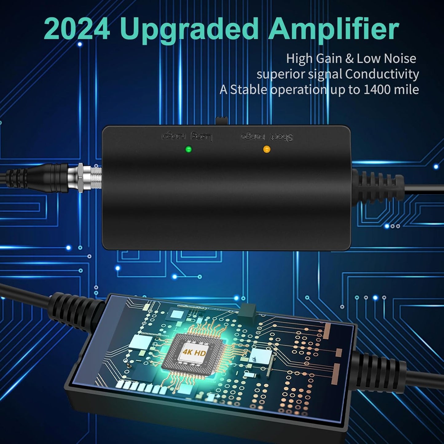 2024 Updated Amplified TV Antenna,1400 Miles Range Indoor/Outdoor Antenna for Smart TV and All Older TV's,Digital TV Antenna with Thick Coaxial Cable and Amplifier
