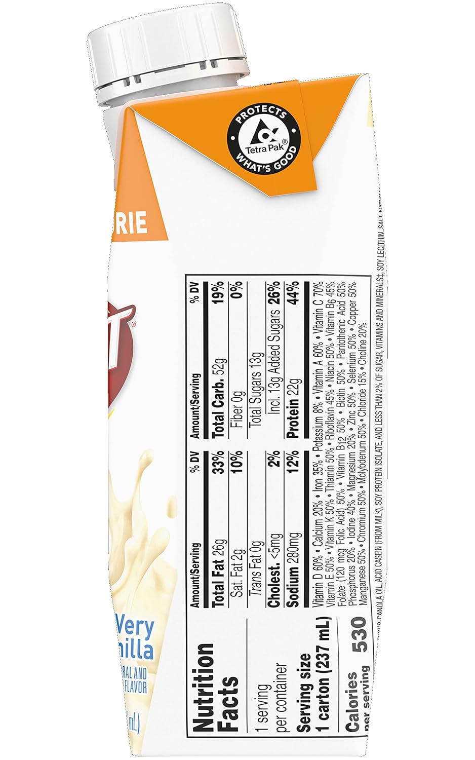 Boost Very High Calorie Nutritional Drink Very Vanilla, Made with Natural Vanilla Flavor & No Artificial Flavors, Colors & Sweeteners, 8 FL OZ (Pack of 12)