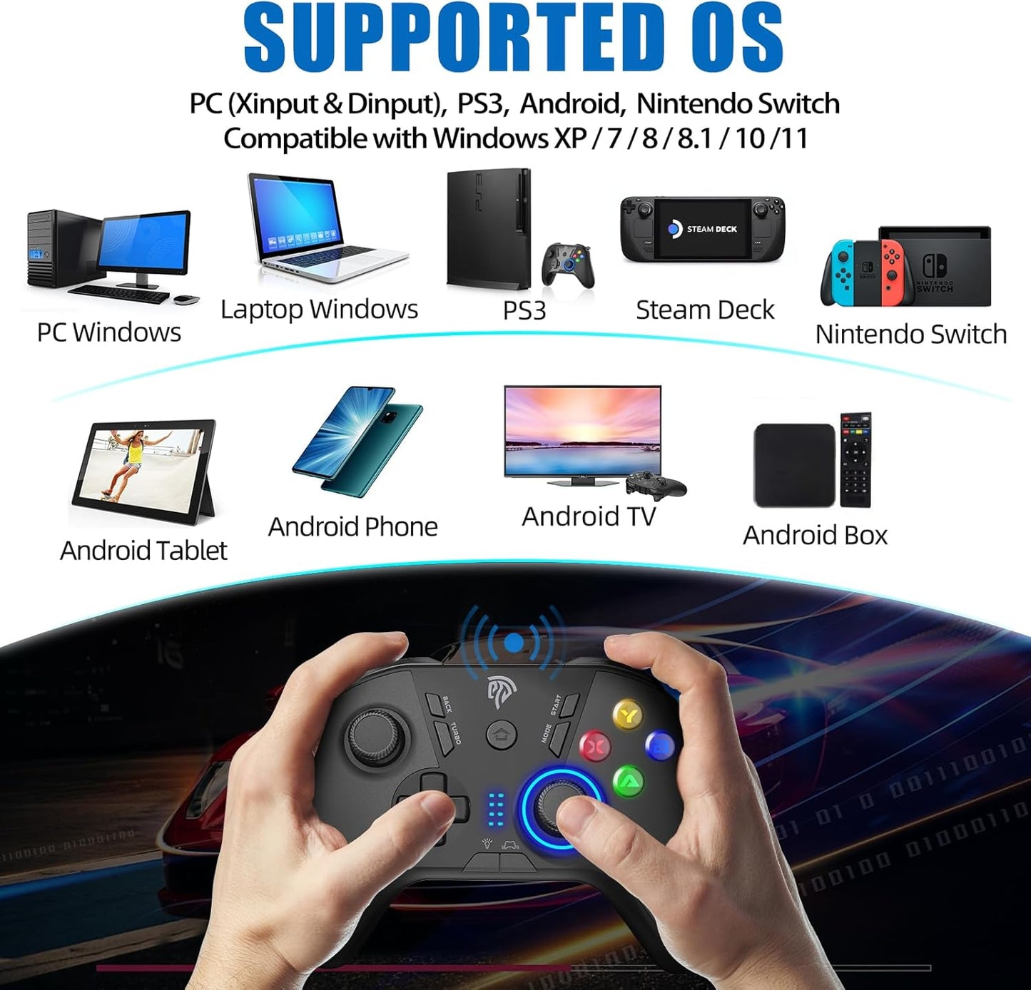 EasySMX Wireless Gaming Controller for Windows PC/Steam Deck/PS3/Android TV BOX, Dual Vibrate Plug and Play Gamepad Joystick with 4 Customized Keys, Battery Up to 14 Hours, Work for Nintendo Switch