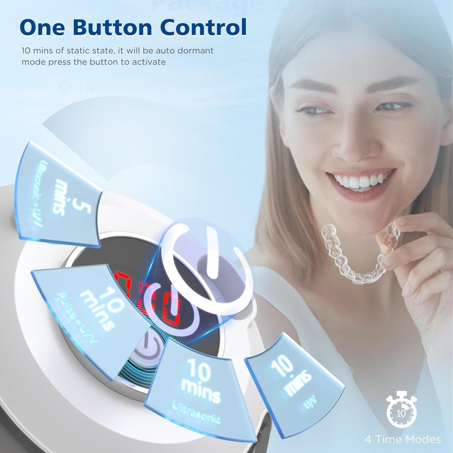 45kHz Ultrasonic Retainer Cleaner Machine, 200ML Denture Cleaner, 4 Modes with Digital Timer Mouth Guard Cleaner for Aligner, Night guard, Braces, Toothbrush, Jewelry(Bright White)