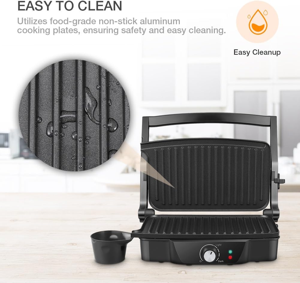 Panini Maker, iSiLER 2 Slice Panini Press Grill, Sandwich Maker Non-Stick Coated Plates, Opens 180 Degrees for Panini