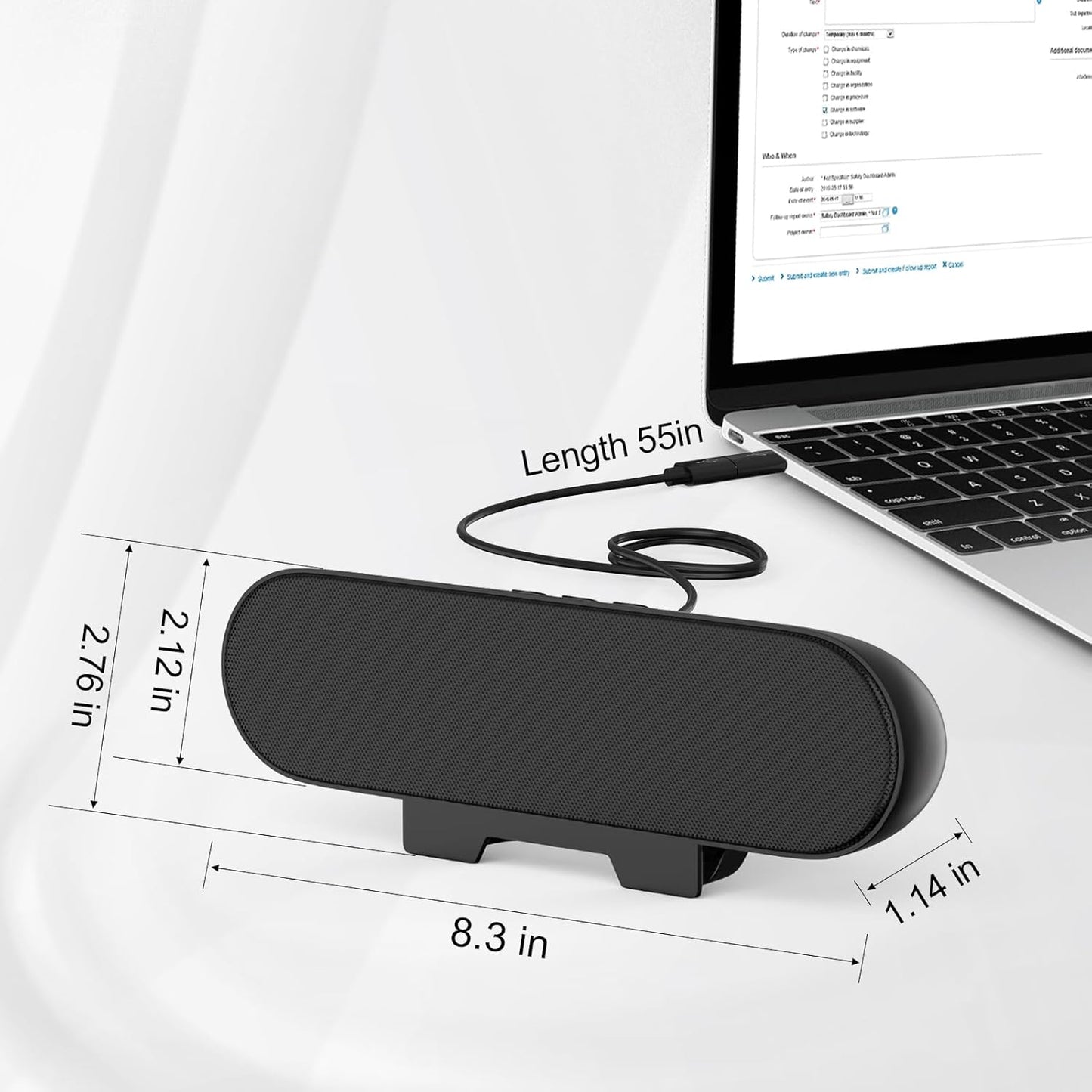 Computer Speakers for Desktop Monitor,Single USB Speakers for Desktop PC,Laptop Speaker with Loud Sound,Volume Control Easily Clamps to Monitors(USB-C to USB Adapter Included) (Black)