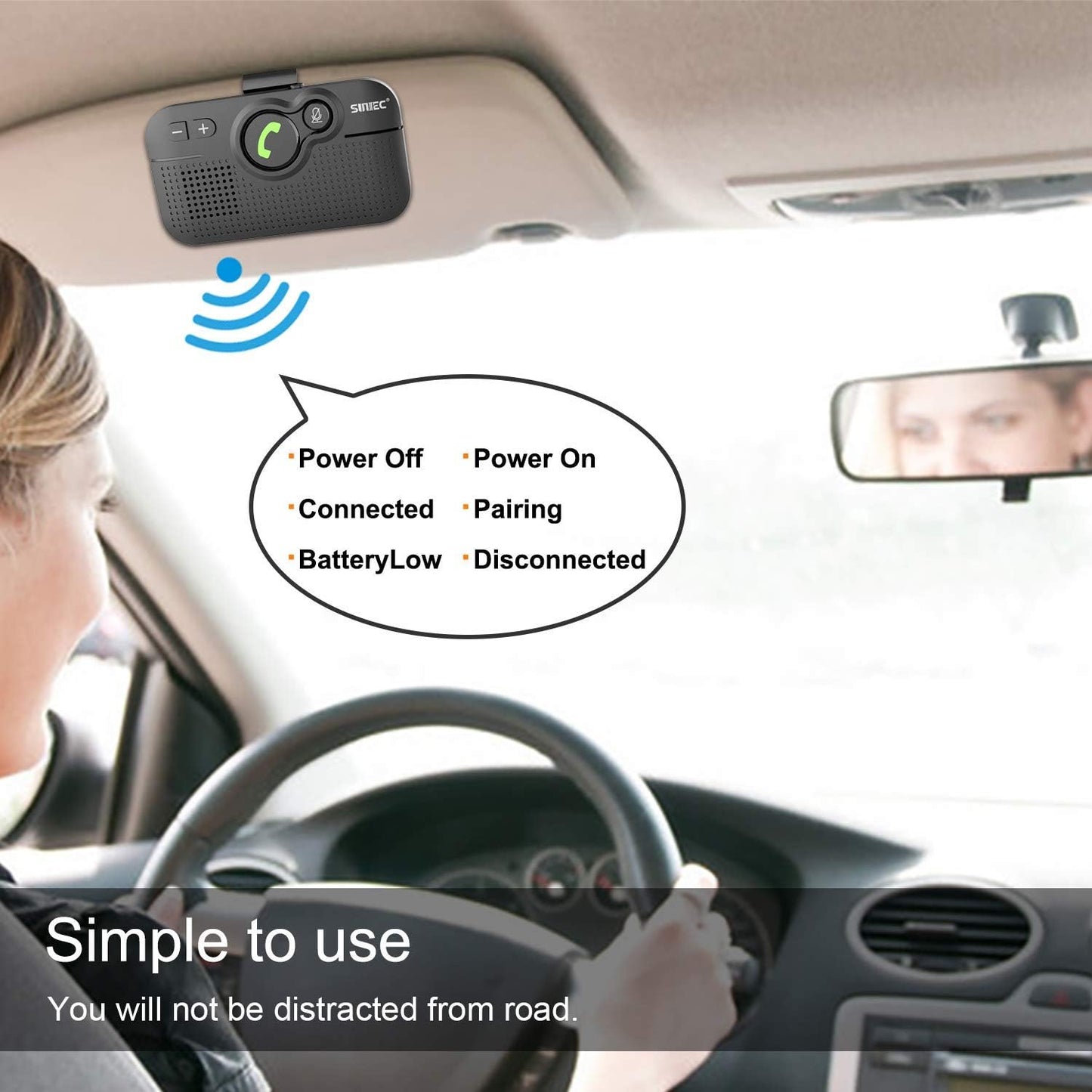 Bluetooth Car Speaker for Cell Phone, Handsfree Bluetooth Car Kit Motion AUTO ON Off Support Siri Voice Assistant Handsfree Speakerphone with Visor Clip - BC980P