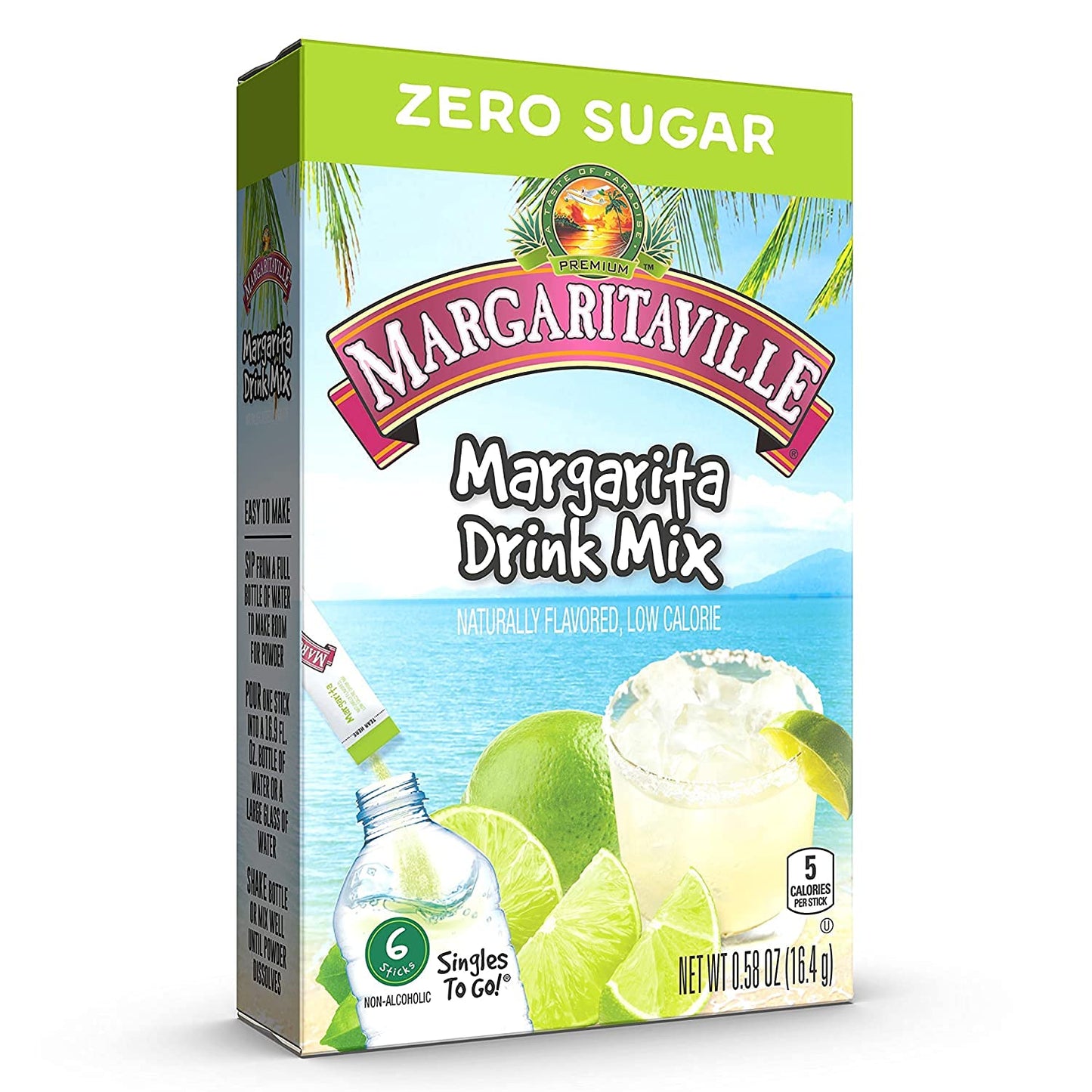Margaritaville Singles To Go Water Drink Mix - Margarita Flavored, Non-Alcoholic Powder Sticks (3 Boxes with 6 Packets Each - 18 Total Servings)