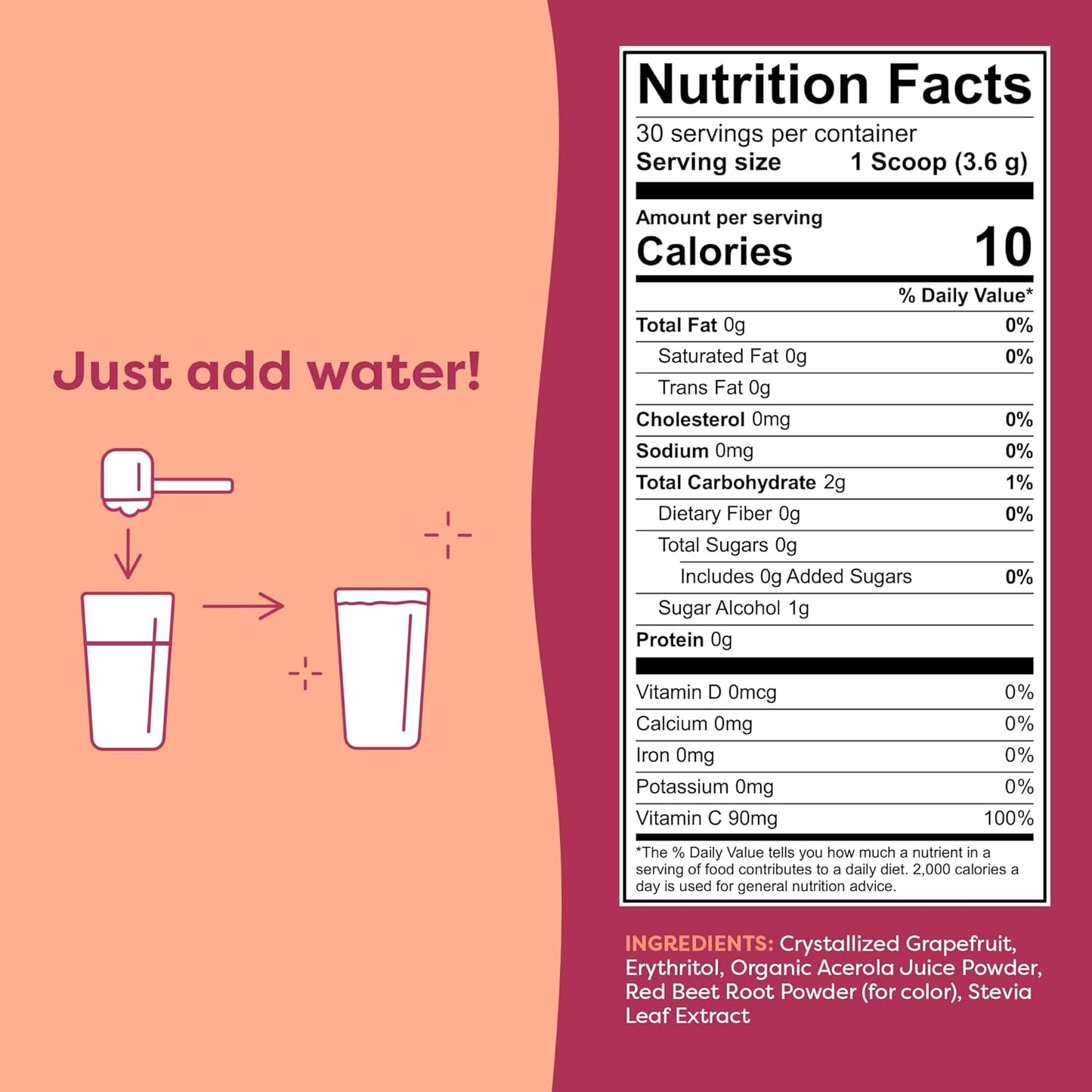 FlavCity Superfood Lemonade Pink Grapefruit Powdered Drink, 30 Servings – Sugar-Free Lemonade Powder Drink Mix - Keto, Vegan, Gluten-Free & Non-GMO