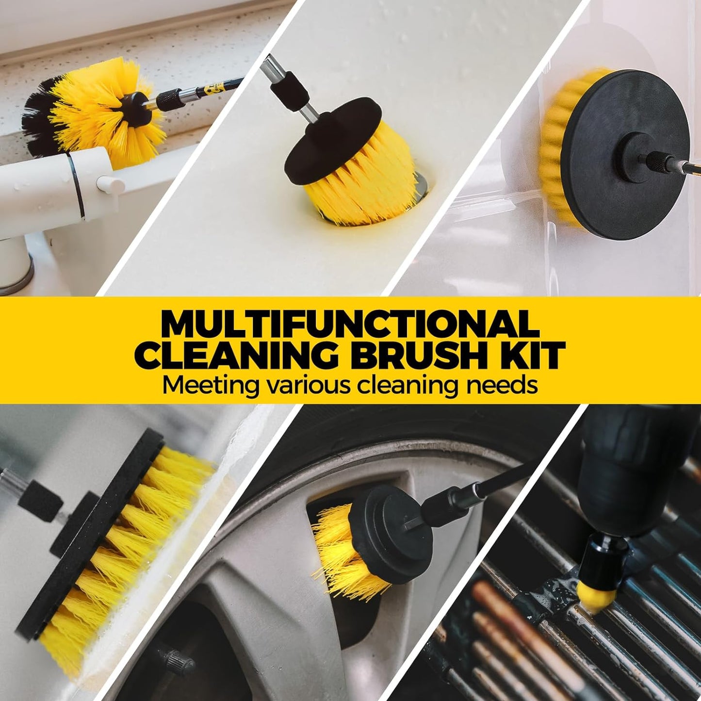 Holikme 23Pack Drill Brush Attachments Set, Scrub Pads & Sponge, Buffing Pads, Power Scrubber Brush with Extend Long Attachment, Car Polishing Pad Kit,Cleaning Supplies,Shower Scrub,Scratch Brushes