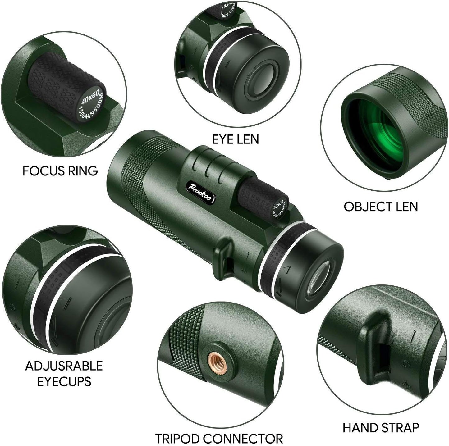 40X60 Monocular Telescope, High Power Monocular for Adults with Phone Adapter& Tripod& Hand Strap, Low Night Vision Monocular, Equipped with BAK4 Prism for Bird Watching and Traveling Concert