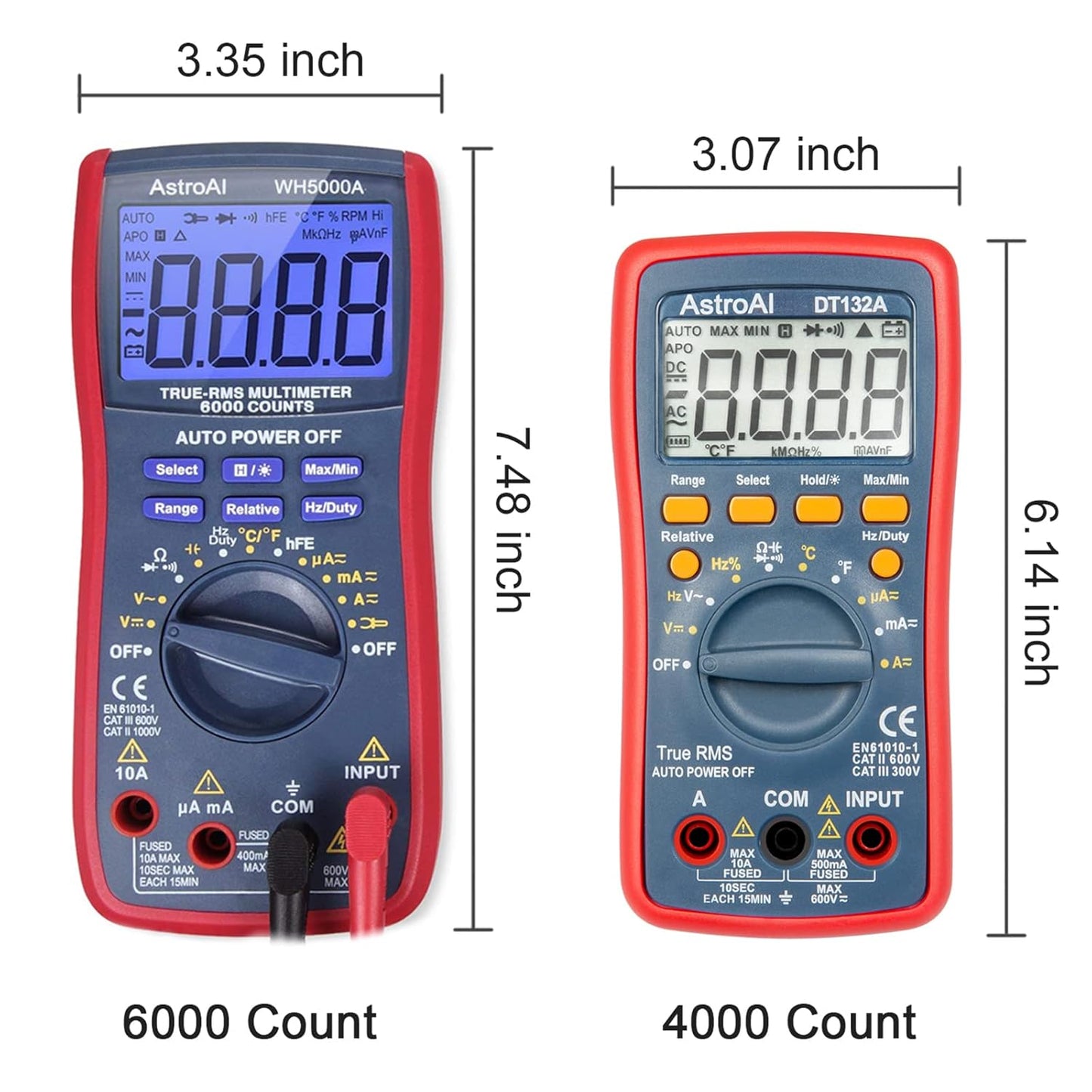 AstroAI Digital Multimeter, TRMS 4000 Counts Volt Meter (Manual and Auto Ranging); Measures Voltage Tester, Current, Resistance, Continuity, Frequency; Tests Diodes, Temperature (Red)
