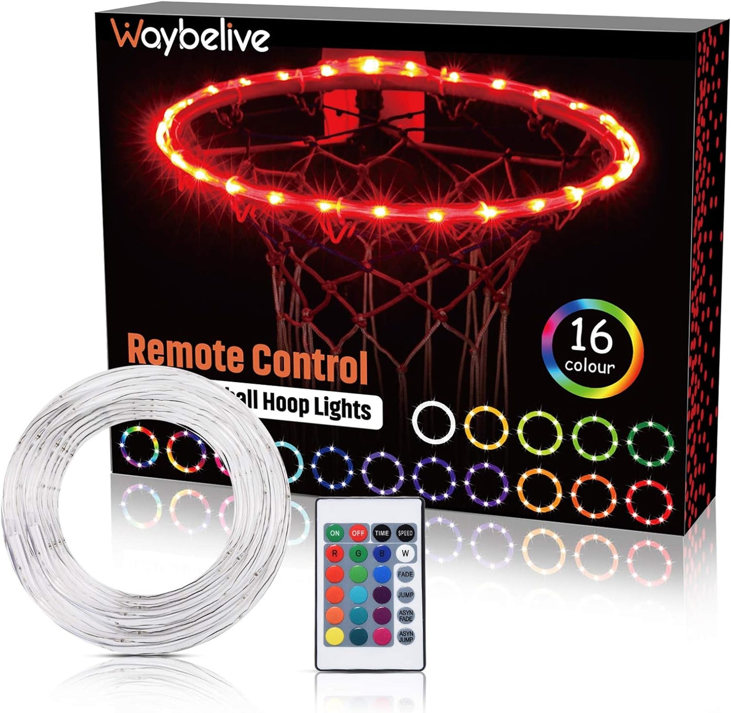 Waybelive LED Basketball Hoop Lights, Remote Control Basketball Rim LED Light, 16 Color Change by Yourself, Waterproof, Super Bright to Play at Night Outdoors, Good Gift for Kids