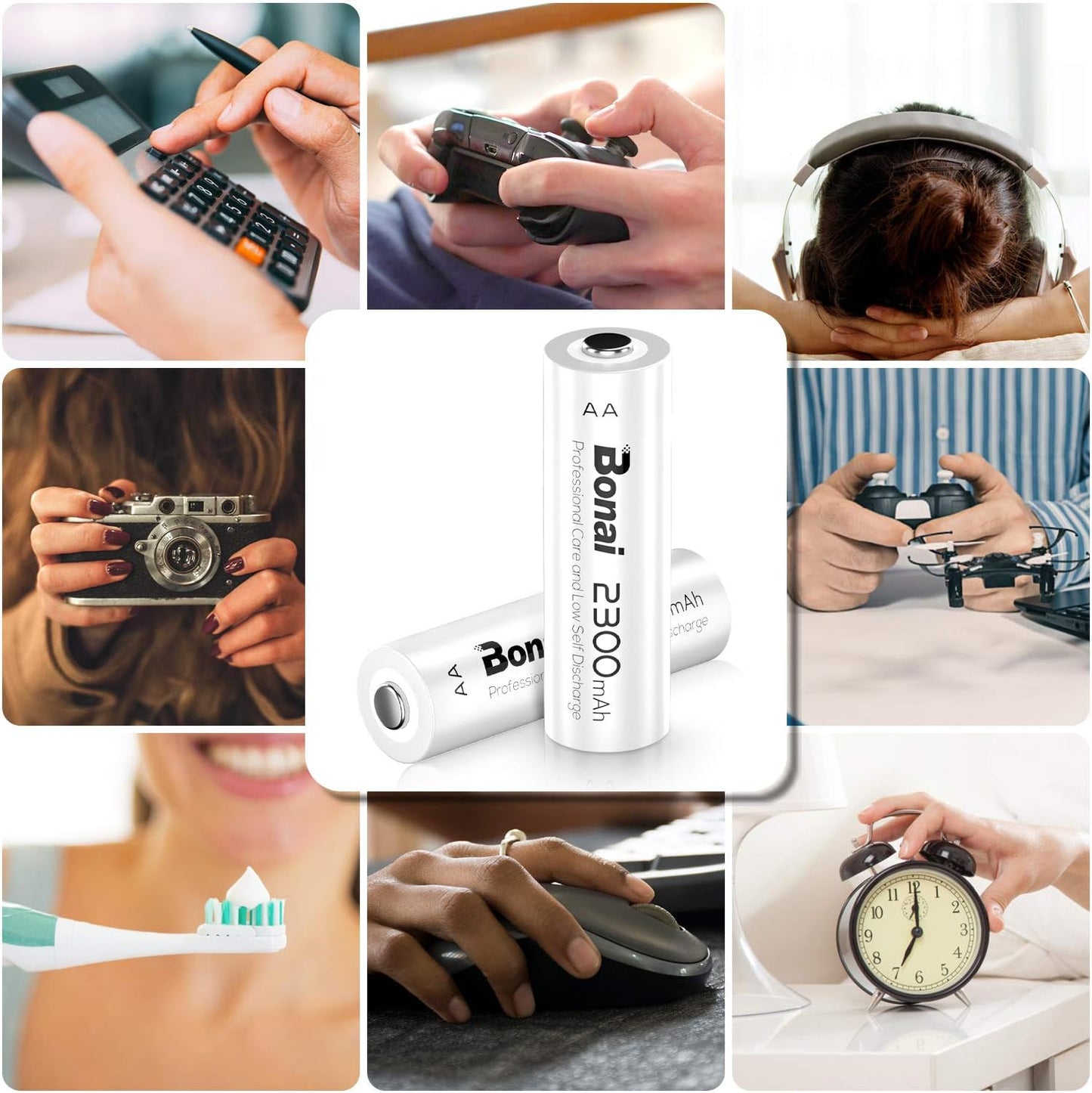 BONAI Rechargeable AAA Batteries • 1100 mAh • NiMH High-Capacity • Recharge up to 1200x • 16-Pack Pre-Charged