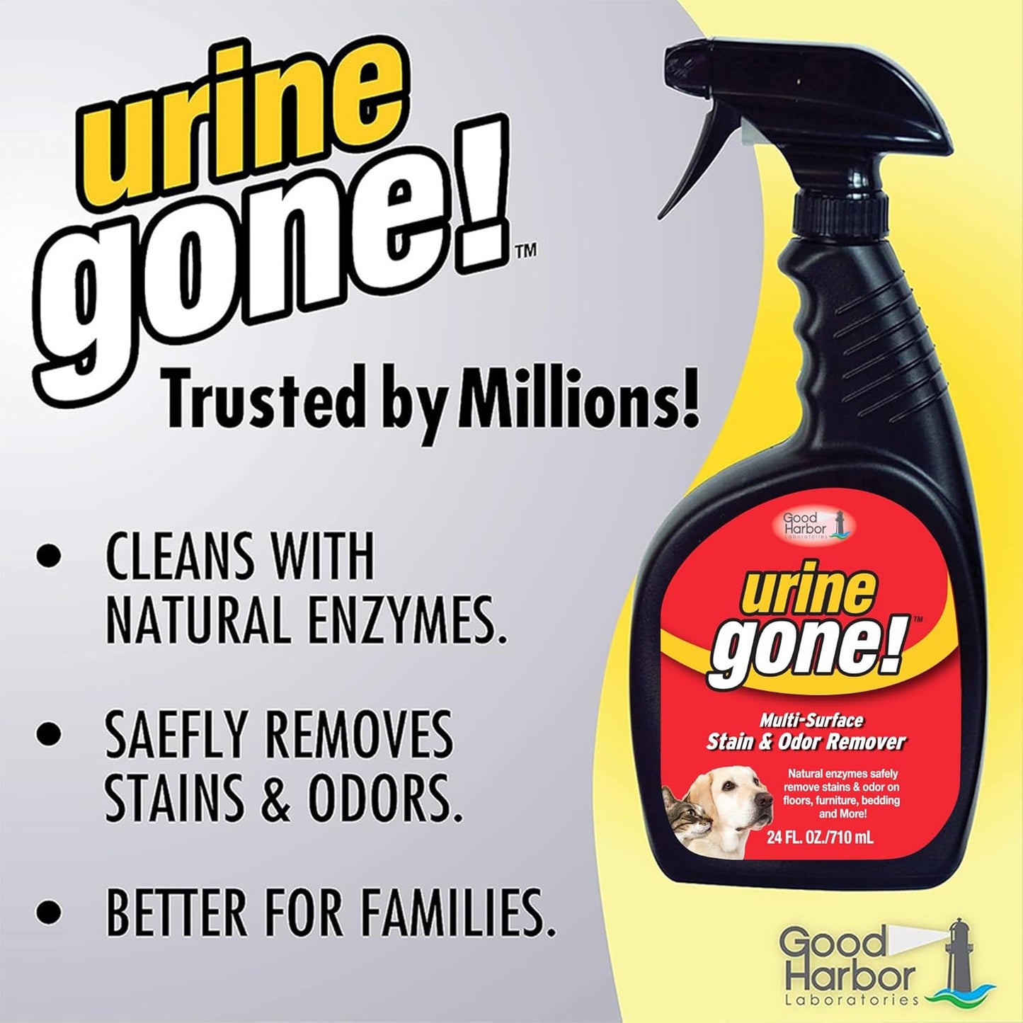 Urine Gone Stain & Odor Eliminator: Professional Strength Fast Acting, Enzyme Based Home Cleaning Solution for Carpet, Stain Remover for Cat Urine & Dog Pee